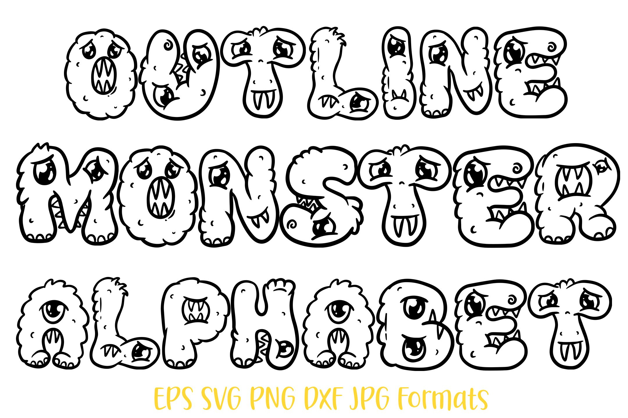 Monster Alphabet Lineart Clipart Letter Number Type Font with regard to Free Printable Monster Alphabet Letters