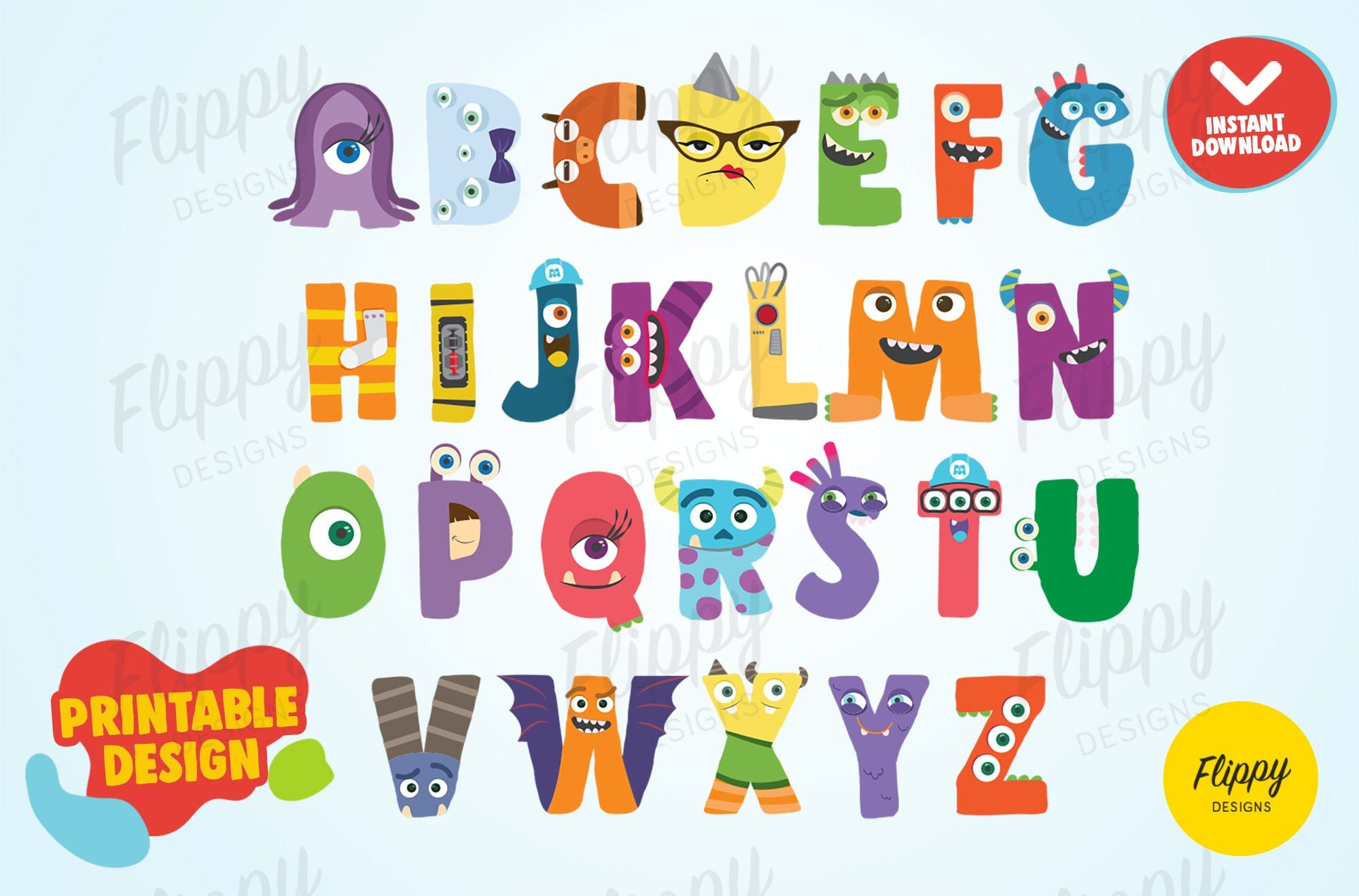 Monsters Themed Alphabet Letters/ Instant Download/ Printable pertaining to Printable Monster Alphabet Letters