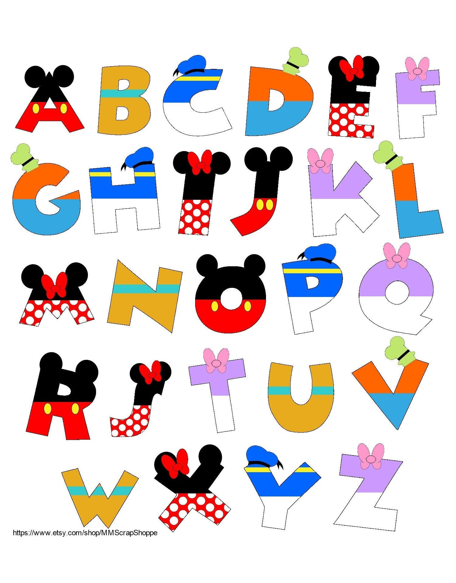 Mouse And Friends Alphabet Printable Letters - Etsy regarding Mickey Mouse Alphabet Printable