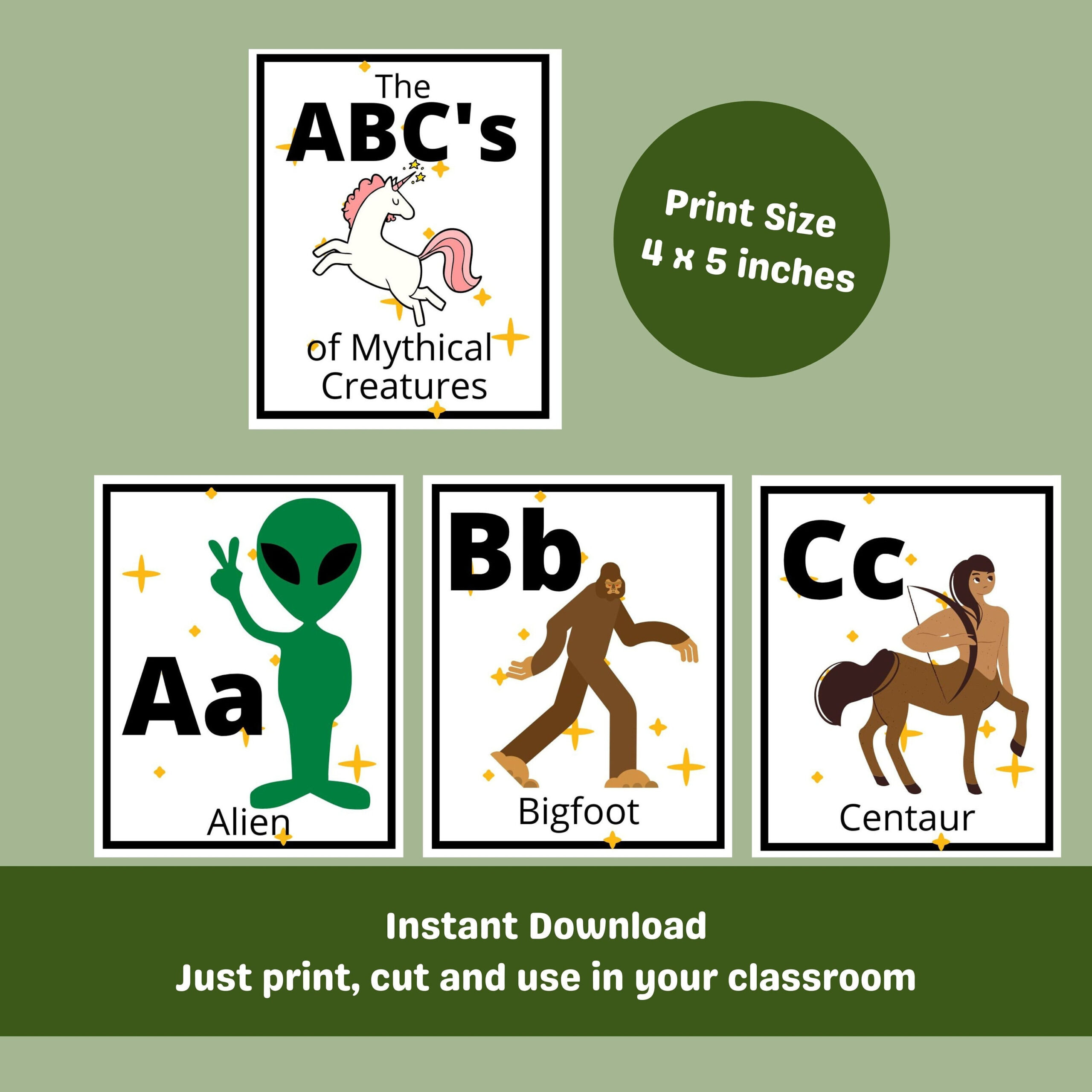 Mythical Creature Abc Flashcards Printable Alphabet Practice intended for Printable Flash Cards Ace Alphabet Cards