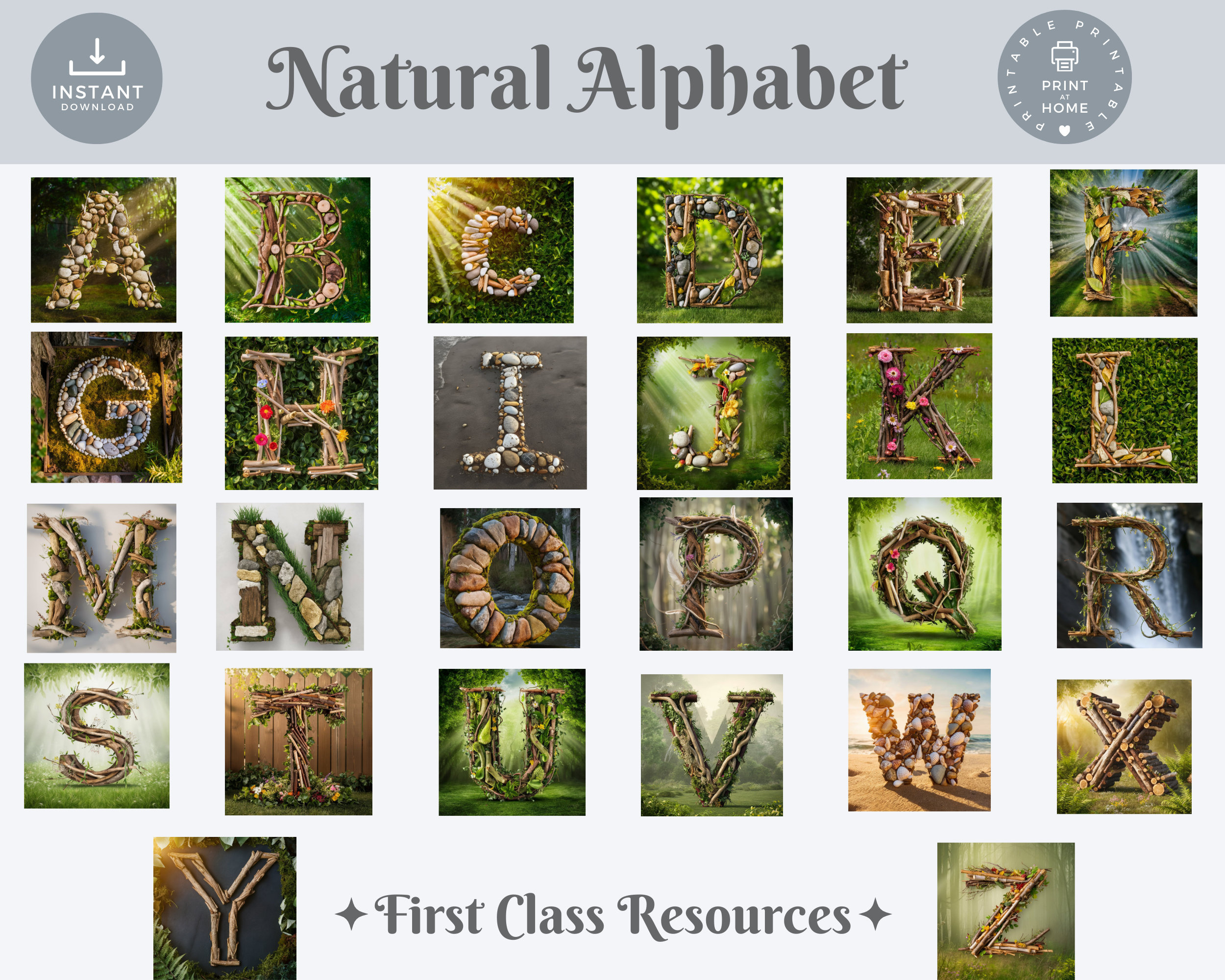 Nature Alphabet Cards Printable, Digital Download, Natural Early intended for Printable Nature Alphabet Letters