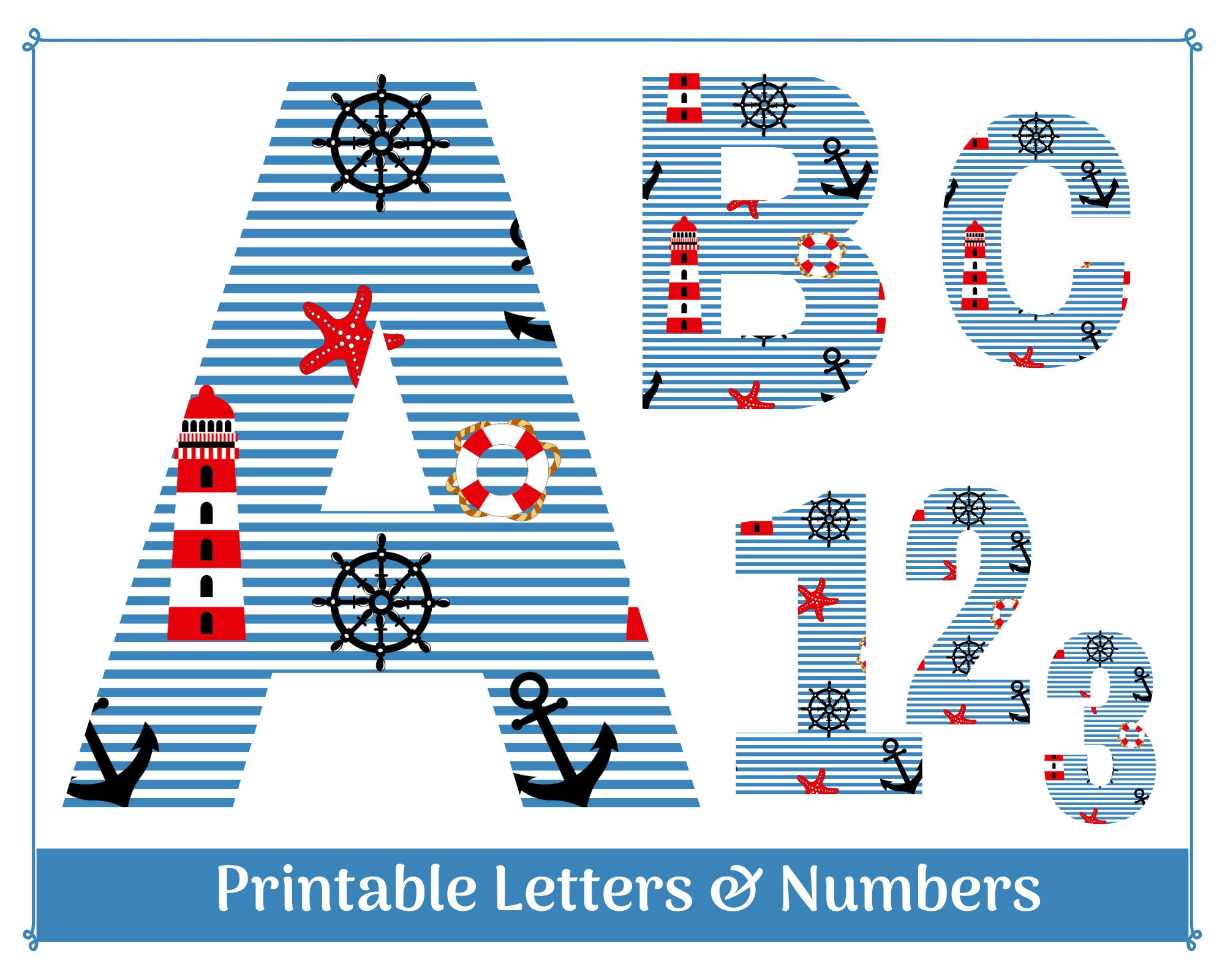 Nautical Alphabet Letters A-Z, Numbers 0-9 Banner, Bulletin Board throughout Free Printable Nautical Alphabet