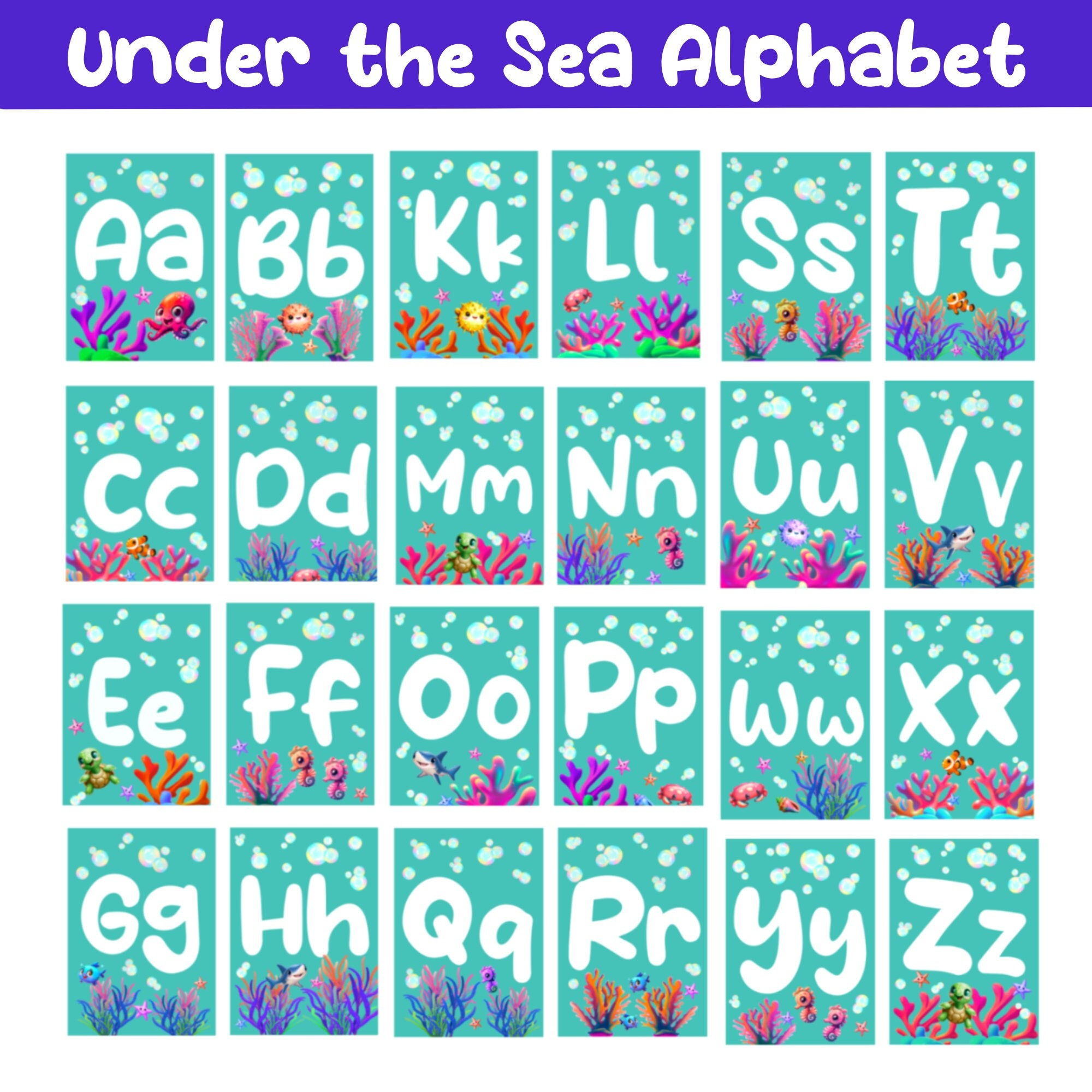 Ocean Alphabet, Under The Sea Classroom Decor, Printable Letters within Under The Sea Alphabet Printable