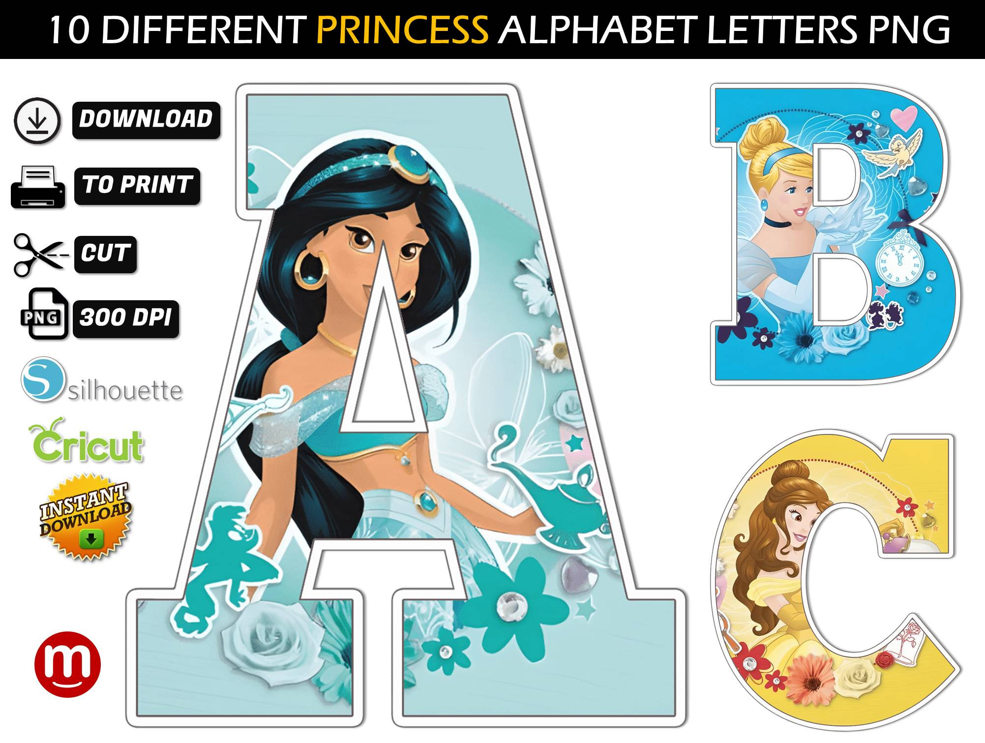 Pack - Princess Alphabet Letters with Printable Princess Alphabet Letters