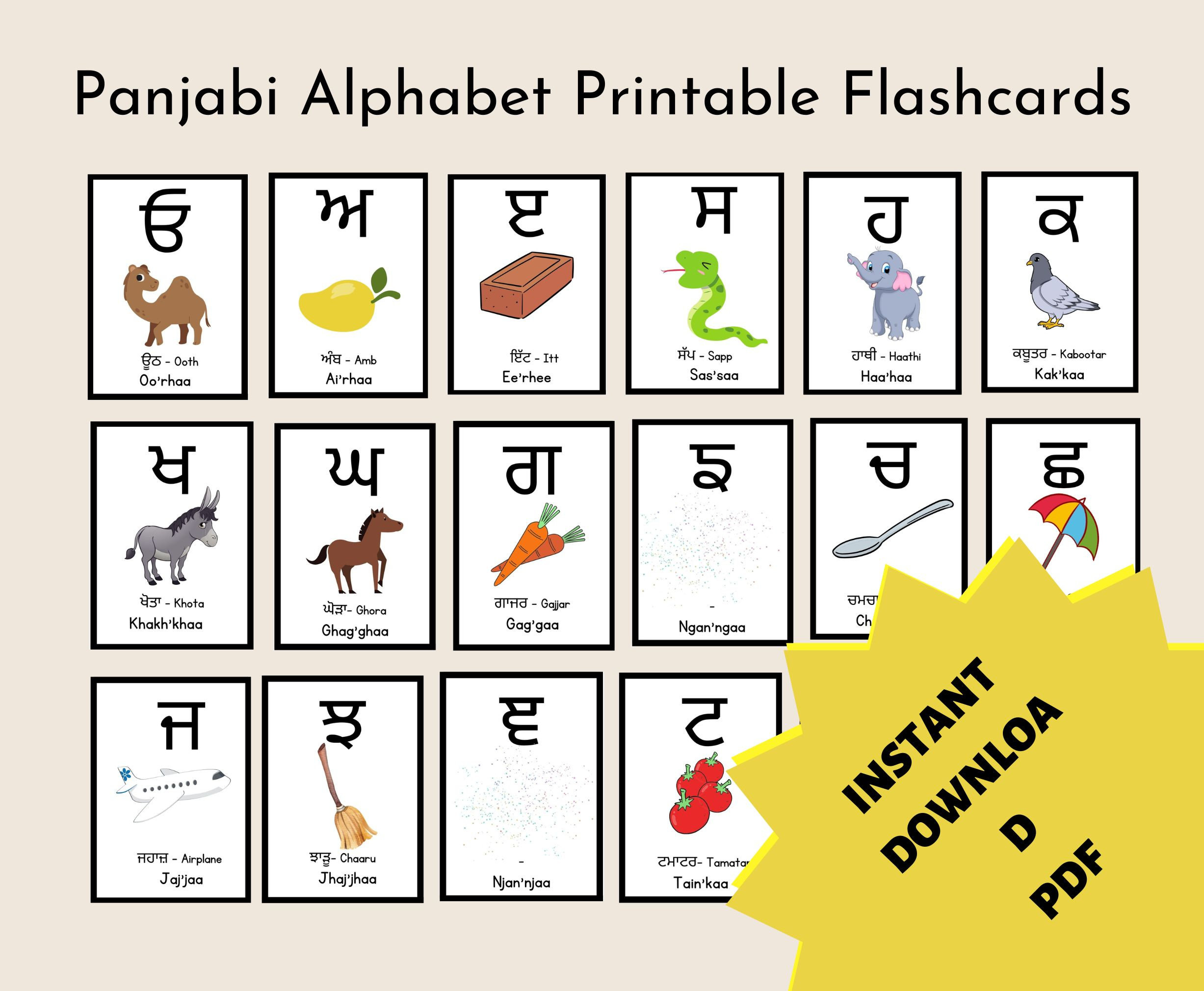 Panjabi Flashcards L Learn Languages At Home L Homeschooling L Educational Resources L Alphabet Flashcards L Suitable For Kids And Adults regarding Punjabi Alphabet Flash Cards Printable