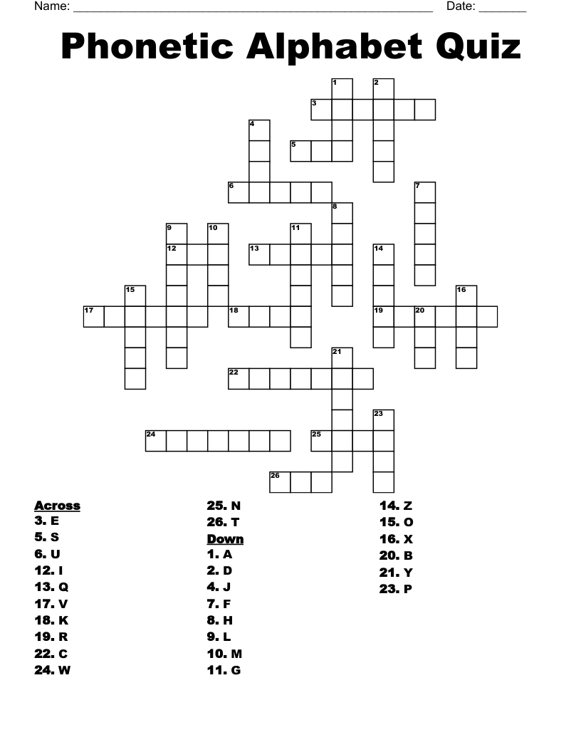 Phonetic Alphabet Crossword - Wordmint for Printable Phonetic Alphabet Quiz