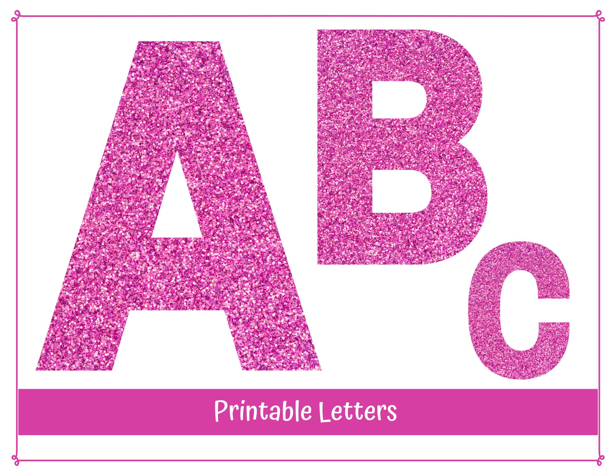 Pink Glitter Alphabet Letters A-Z, Numbers 0-9 Printable Banner intended for Pink Alphabet Letters Printable