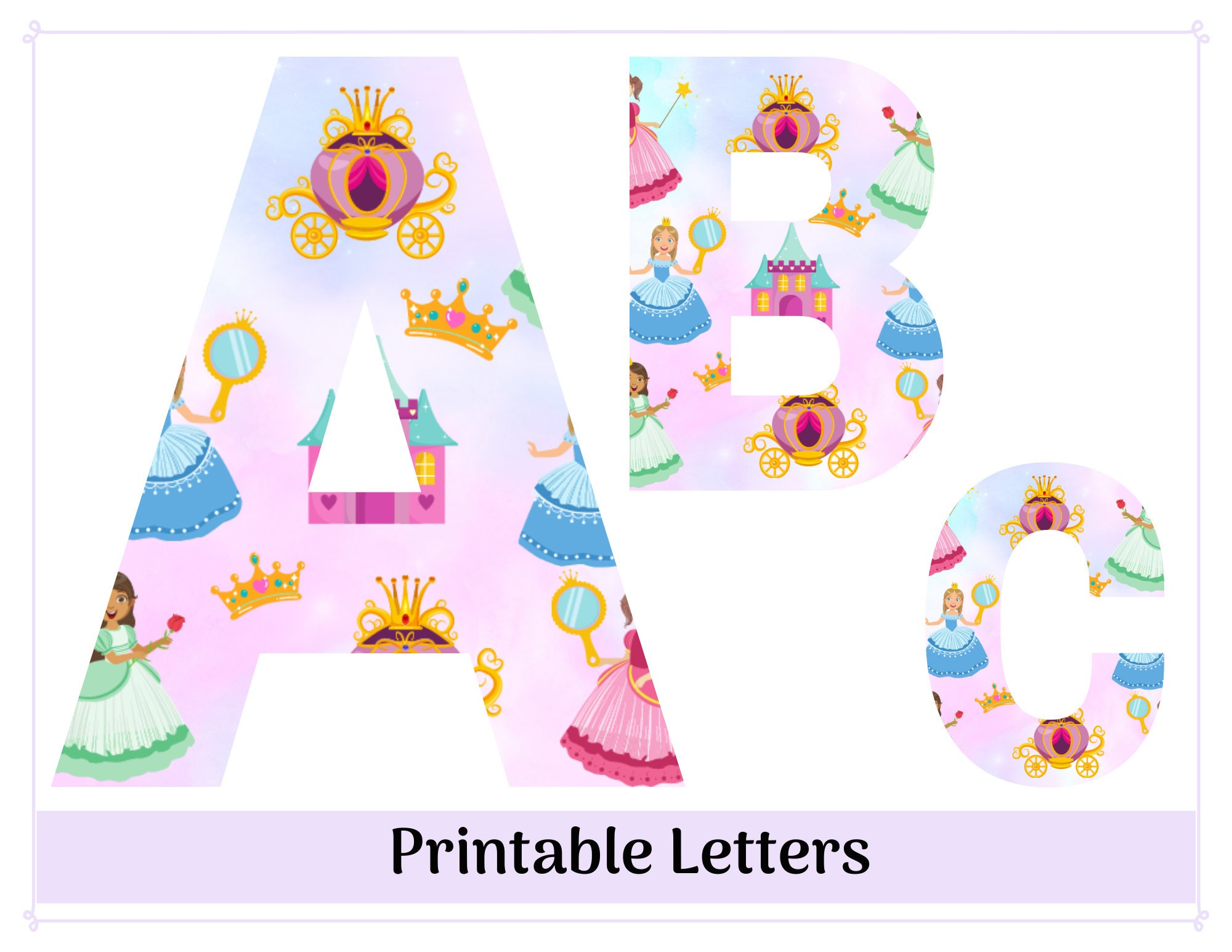 Princess Alphabet Clip Art Letters A-Z And Numbers 0-9 Printable for Printable Princess Alphabet Letters