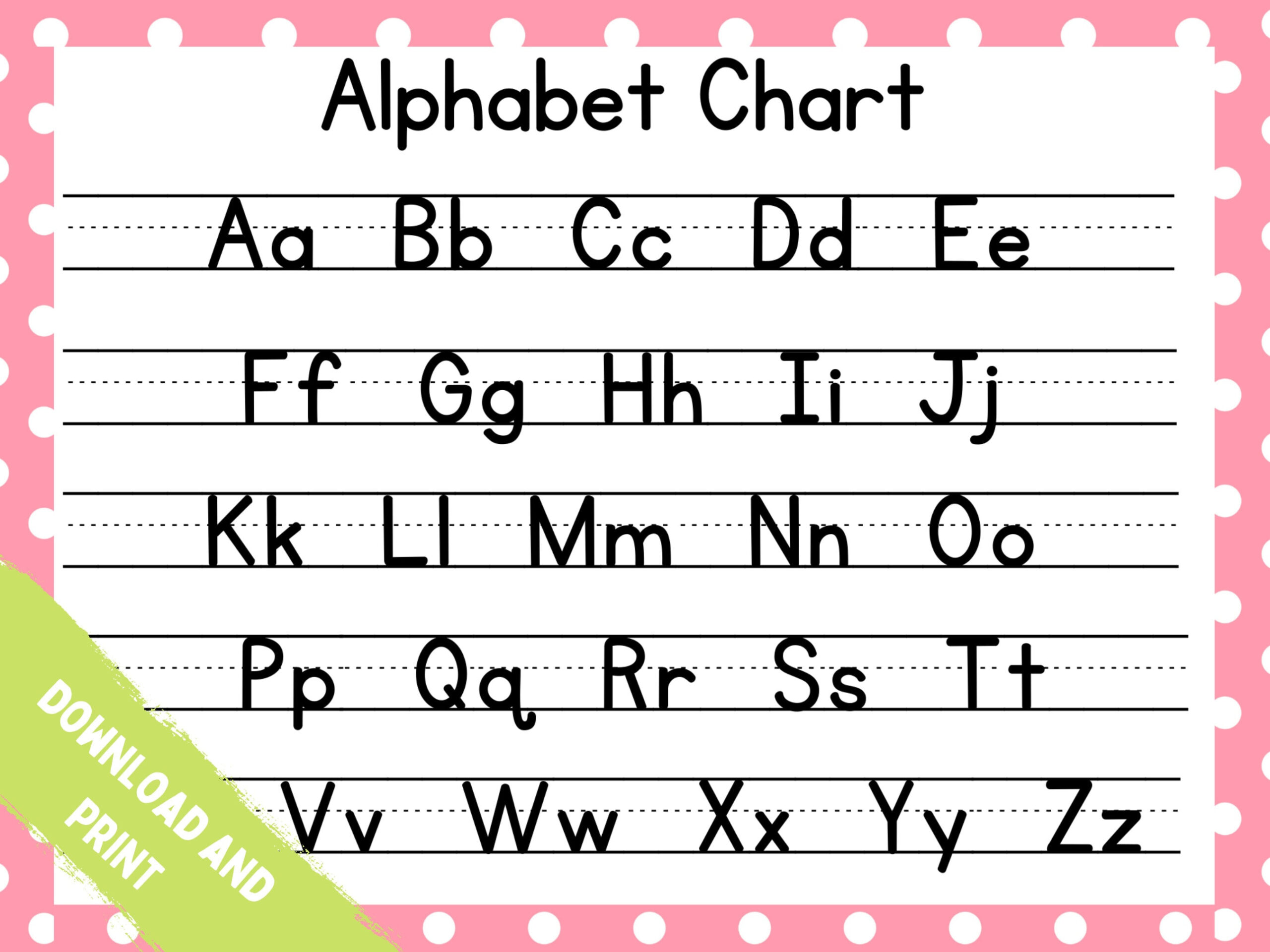 Printable Abc Chart, Pink Polka Dot, Alphabet Chart, Handwriting inside The Alphabet Chart Printable