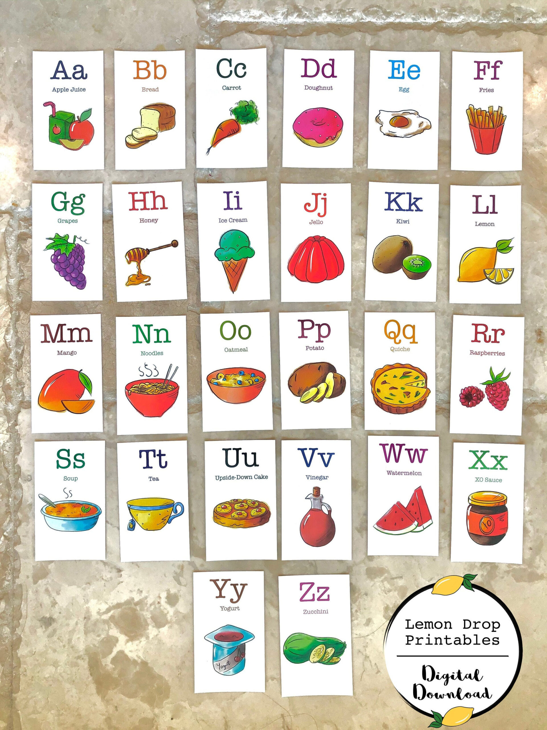 Printable Abc Food Flashcards, Baby Shower Decor, Baby Shower Gift pertaining to Eating The Alphabet Printable