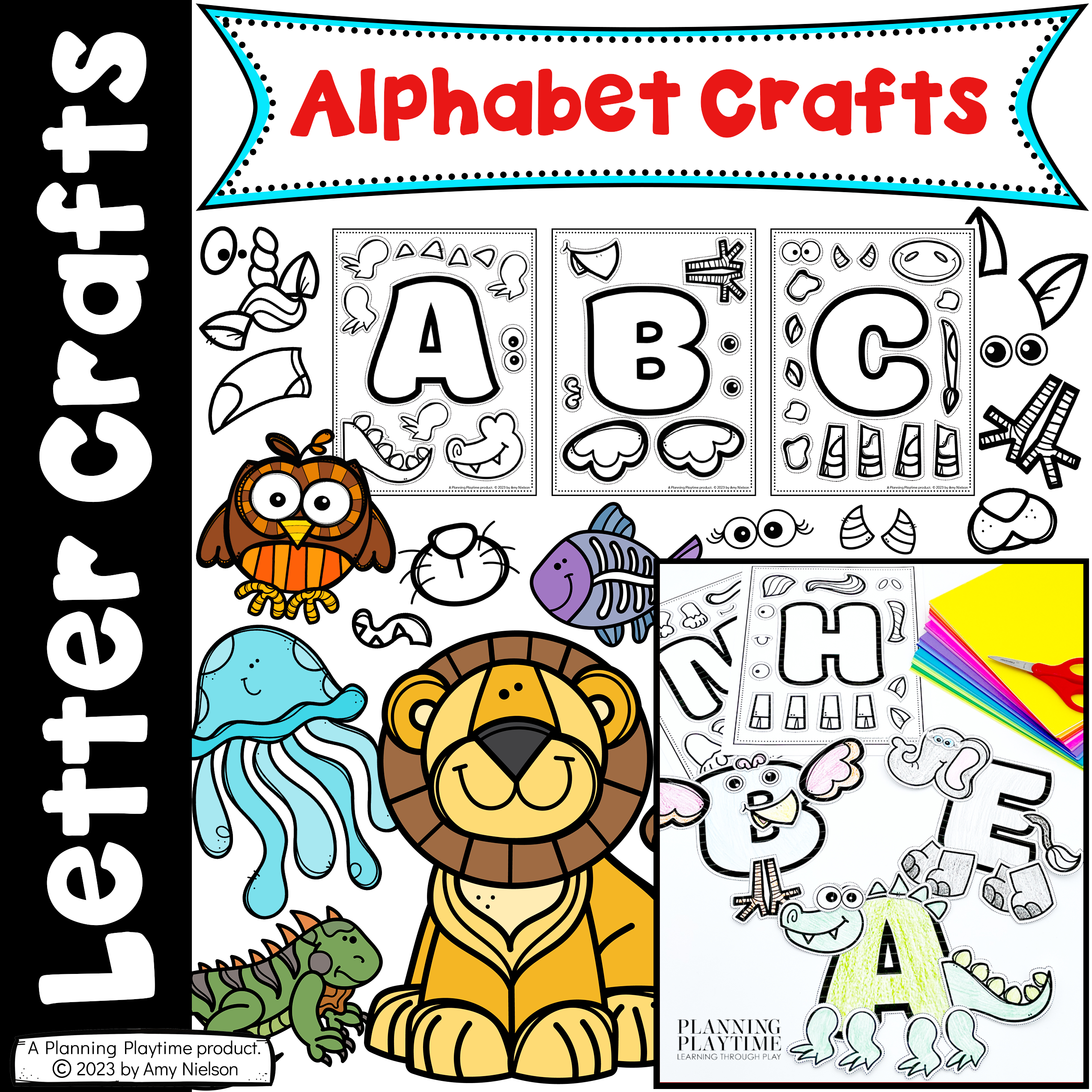 Printable Alphabet Animal Letter Crafts - Planning Playtime pertaining to Alphabet Animals Printable Craft