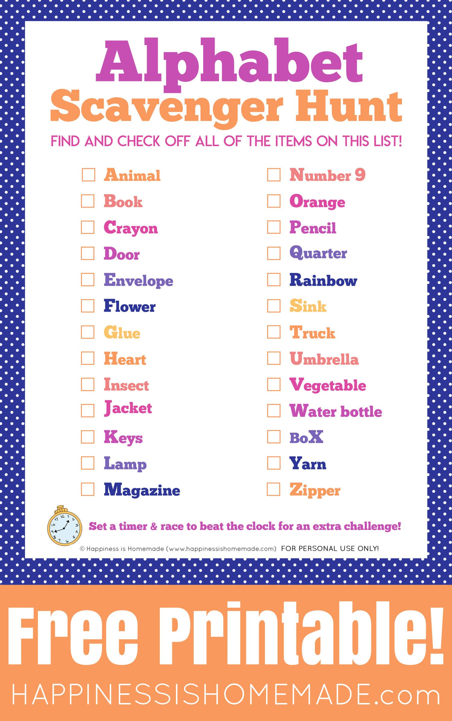 Printable Alphabet Scavenger Hunt - Happiness Is Homemade regarding Free Printable Alphabet Scavenger Hunt