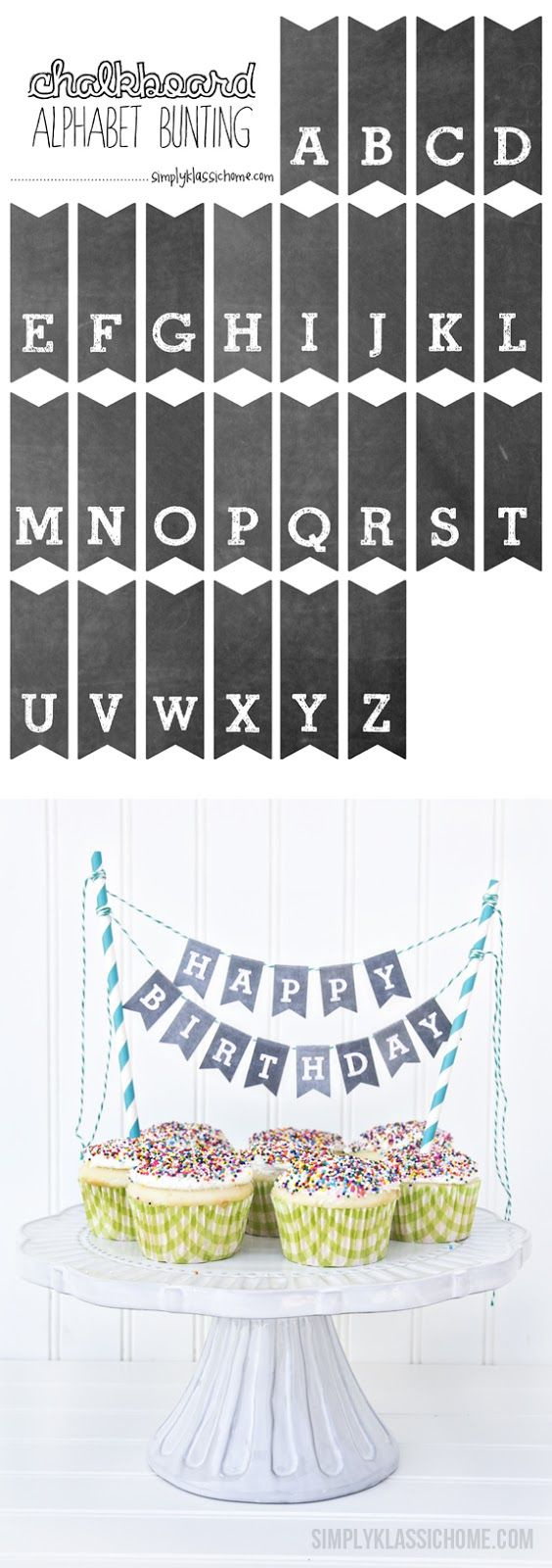 Printable Chalkboard Letters Cake Bunting throughout Alphabet Cake Topper Printable