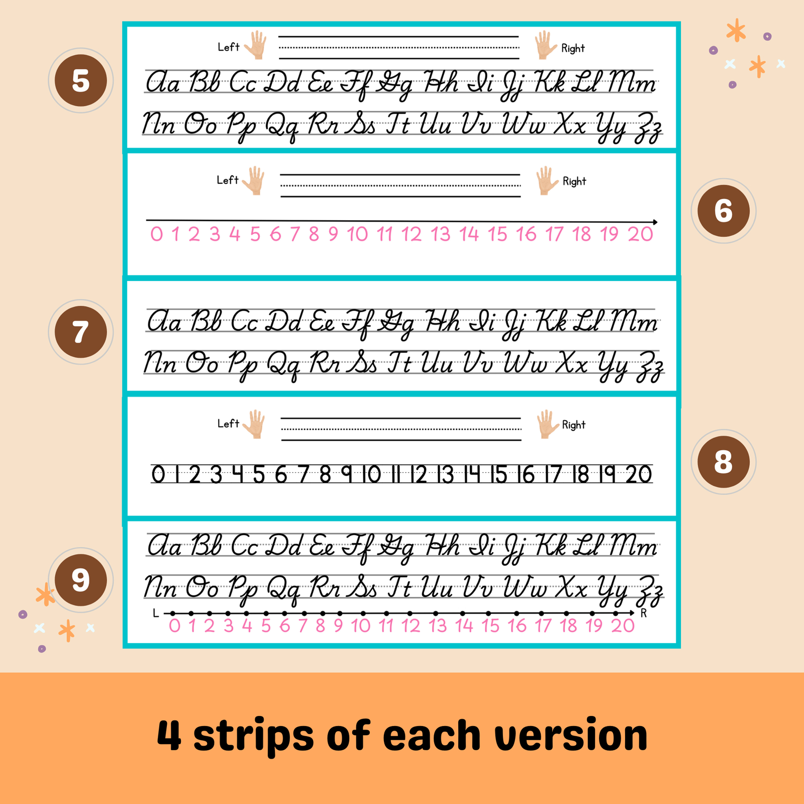 Printable Cursive Alphabet Desk Strips Number Lines To 20 intended for Cursive Alphabet Strips For Desks Free Printable