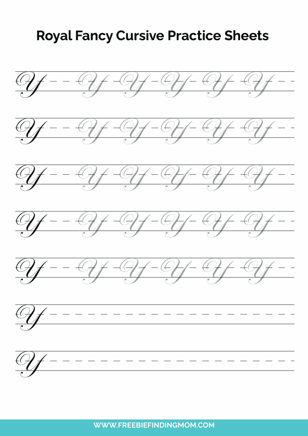 Printable Cursive Alphabet Practice Sheets: Royal Fancy Capital Y in Free Printable Cursive Alphabet Letters