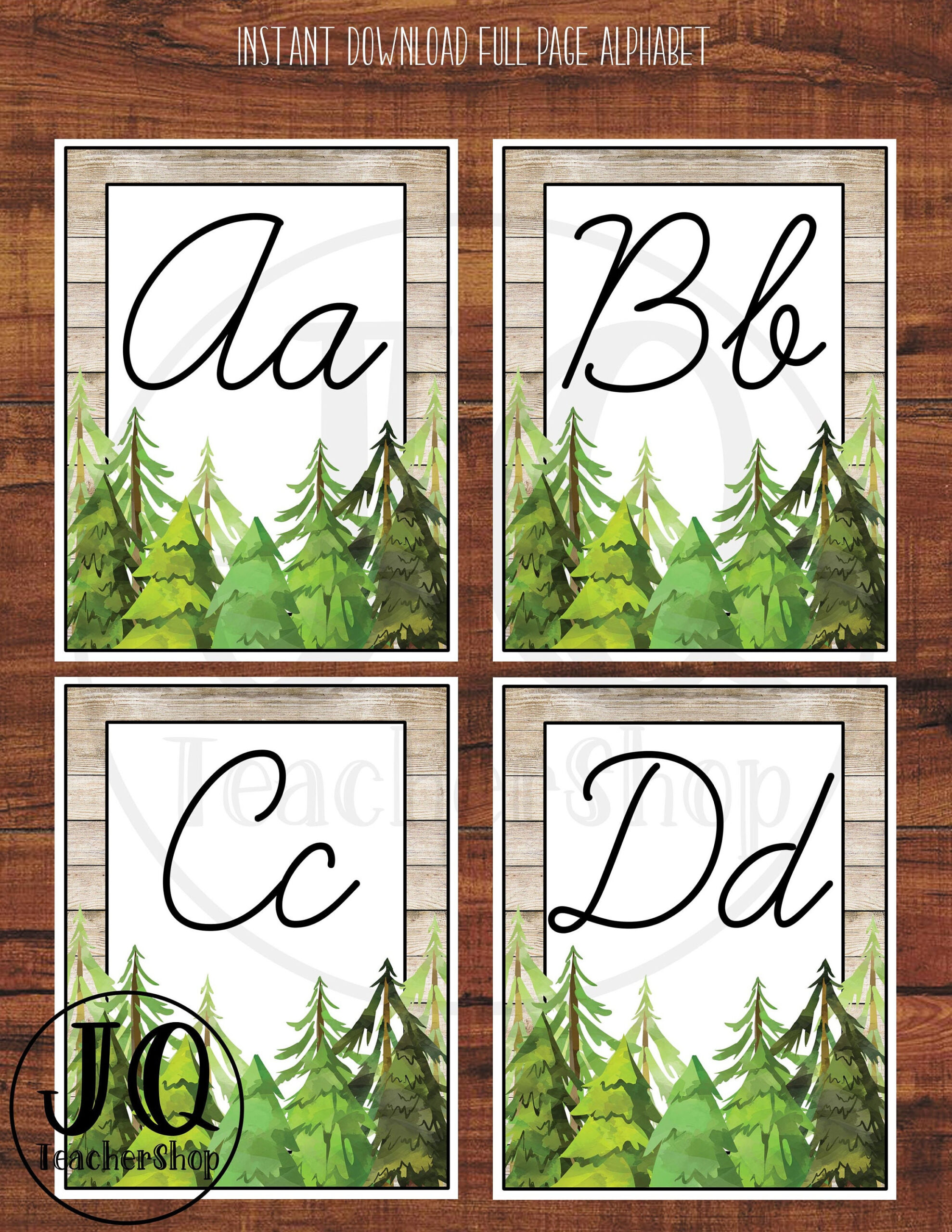 Printable Full Page Alphabet, Classroom Decor, Woodland Theme pertaining to Alphabet Posters Printable Cursive Letters For Classroom Display