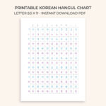 Printable Hangul Korean Alphabet Chart Poster Guide Grid Letters Studying  School Combinations Color Instant Download Pdf Reference Language Throughout Printable Korean Alphabet Chart