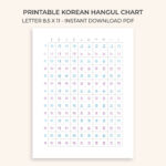 Printable Hangul Korean Alphabet Chart Poster Guide Grid Letters Studying  School Combinations Color Instant Download Pdf Reference Language With Regard To Printable Hangul Alphabet Chart