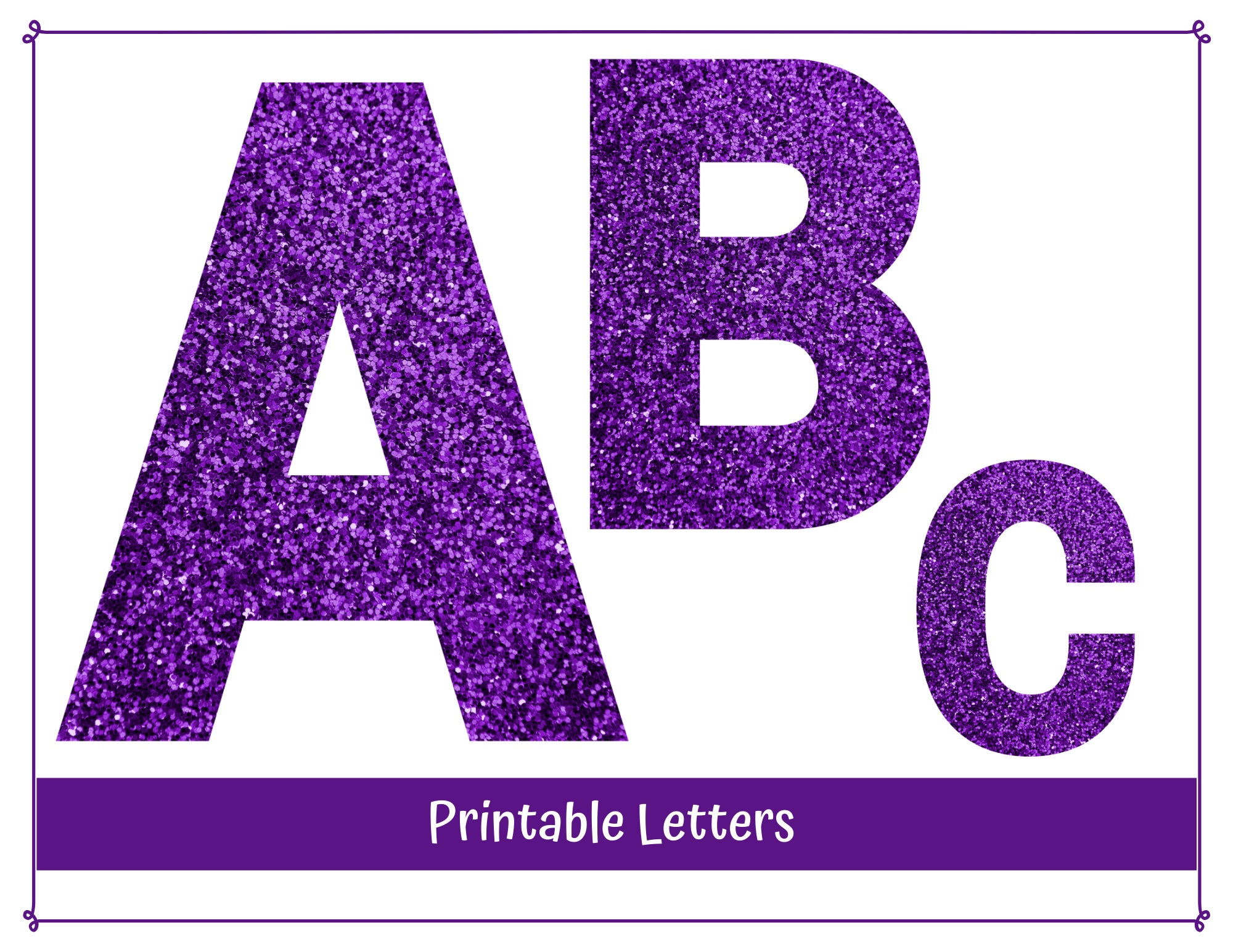 Purple Glitter Alphabet Letters A-Z, Numbers 0-9 Printable Banner intended for Printable Purple Alphabet Letters