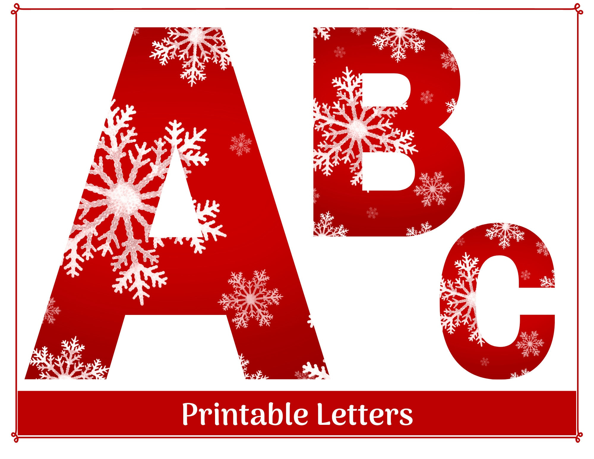 Red Snowflake Alphabet Clip Art Letters A-Z And Numbers 0-9 for Printable Red Alphabet Letters