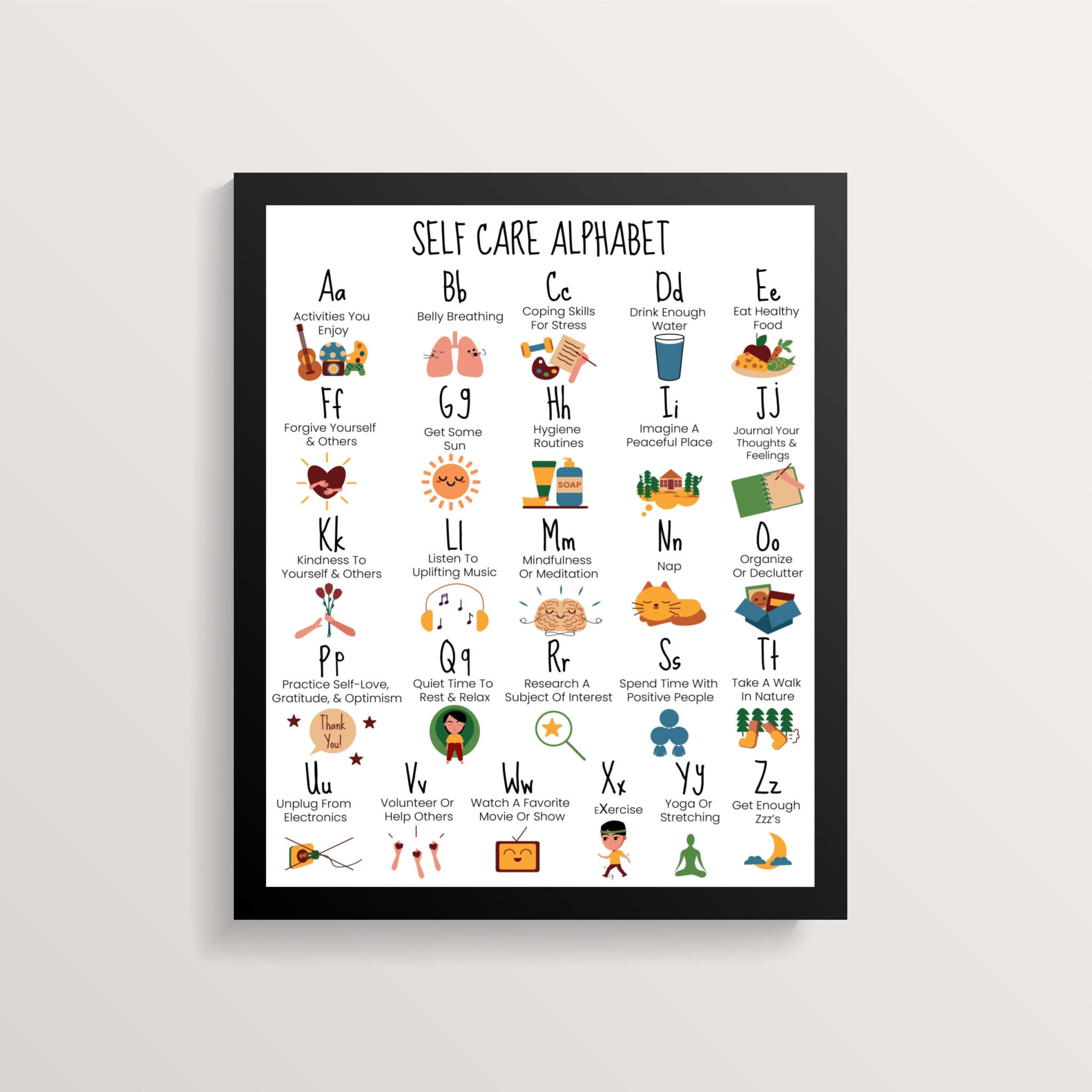 Self Care Coping Skills Alphabet Printable Poster Abc Self-Care pertaining to Coping Skills Alphabet Printable