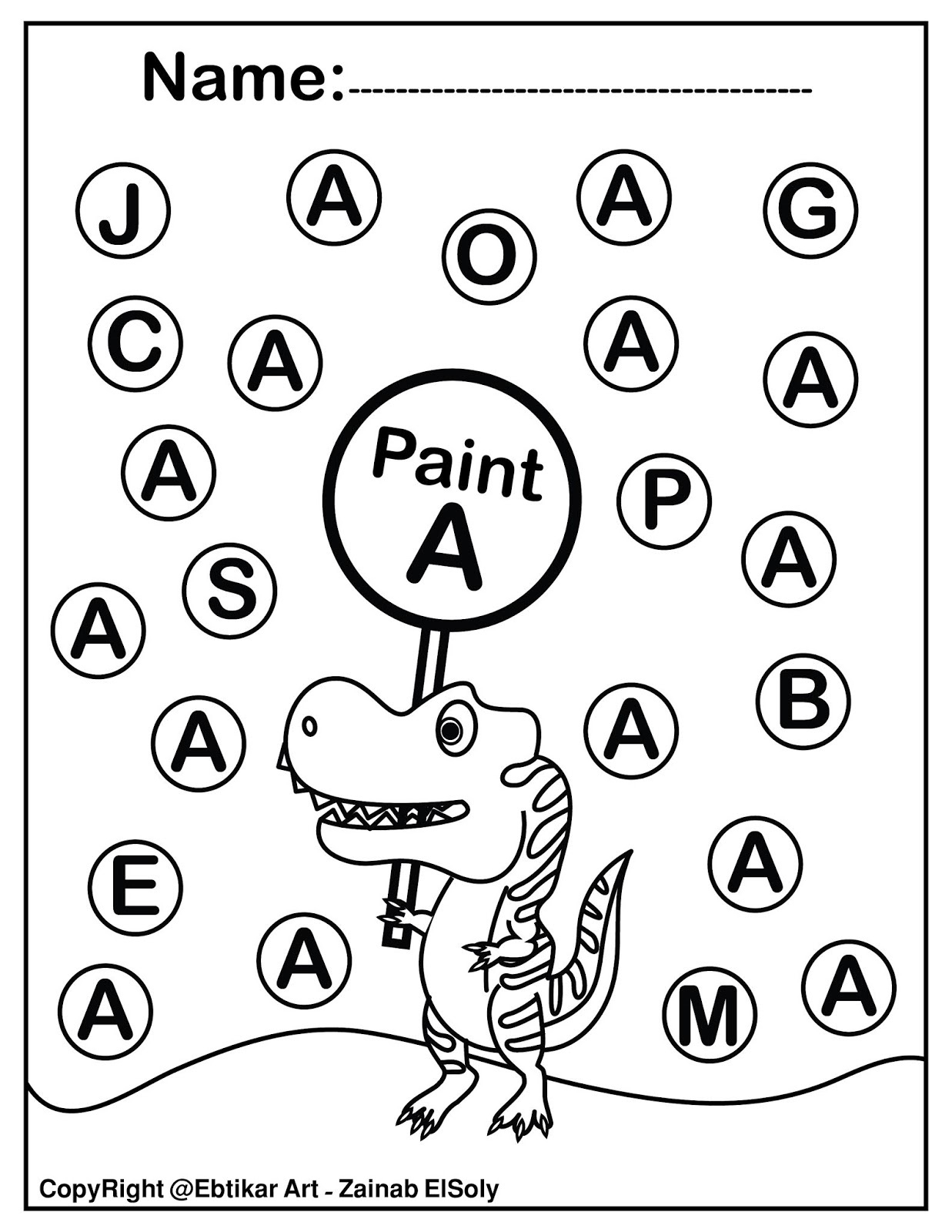 Set Of Abc Dinosaur Trex Activity Paint A Dot Preschool Coloring with regard to Free Printable Dinosaur Alphabet Poster