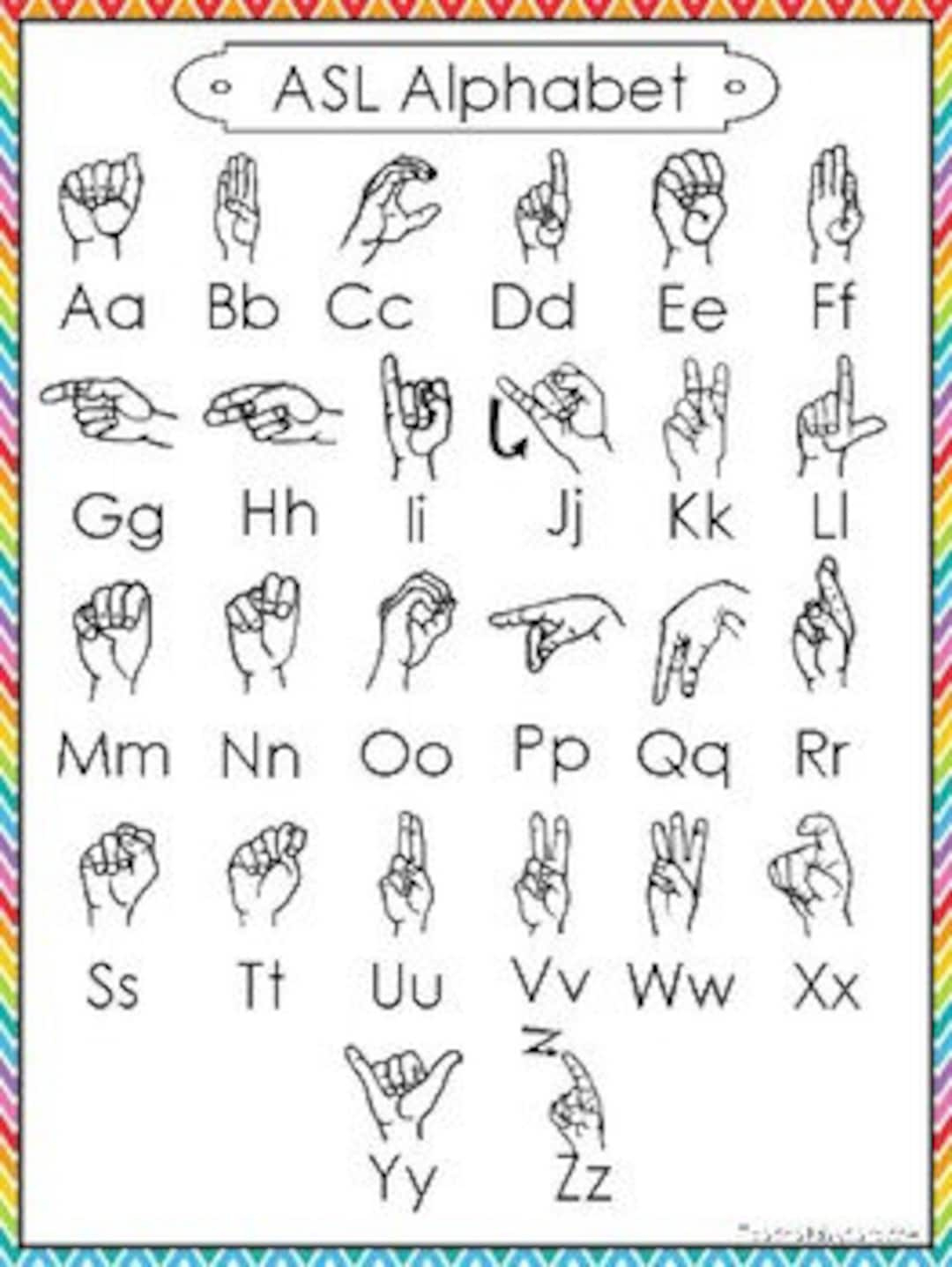 Single Printable Rainbow Border Asl Alphabet Reference Poster throughout Asl Alphabet Poster Printable