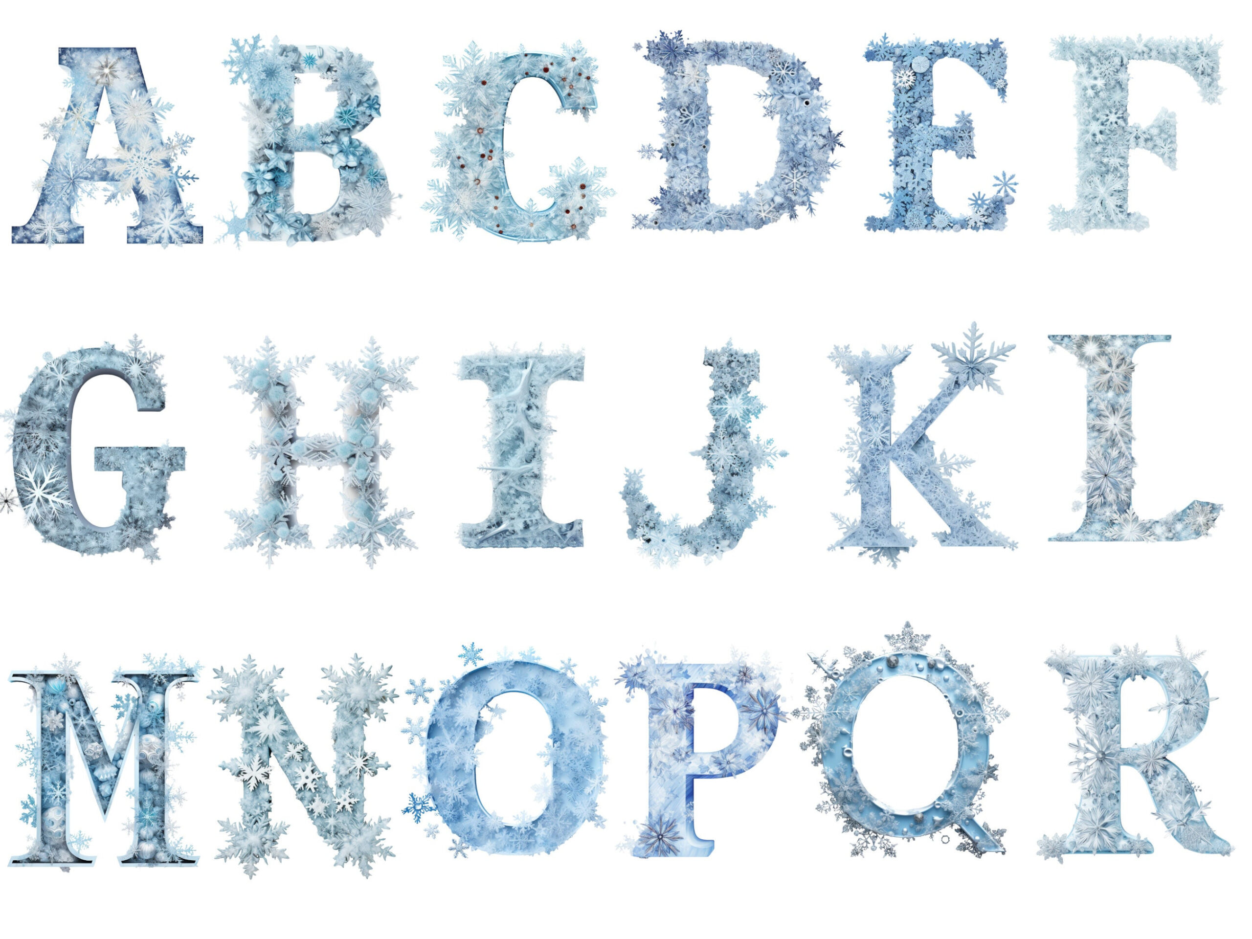 Snowflake Alphabet, Letters Png, Alphabet Png, Instant Download for Printable Snowflake Alphabet Letters