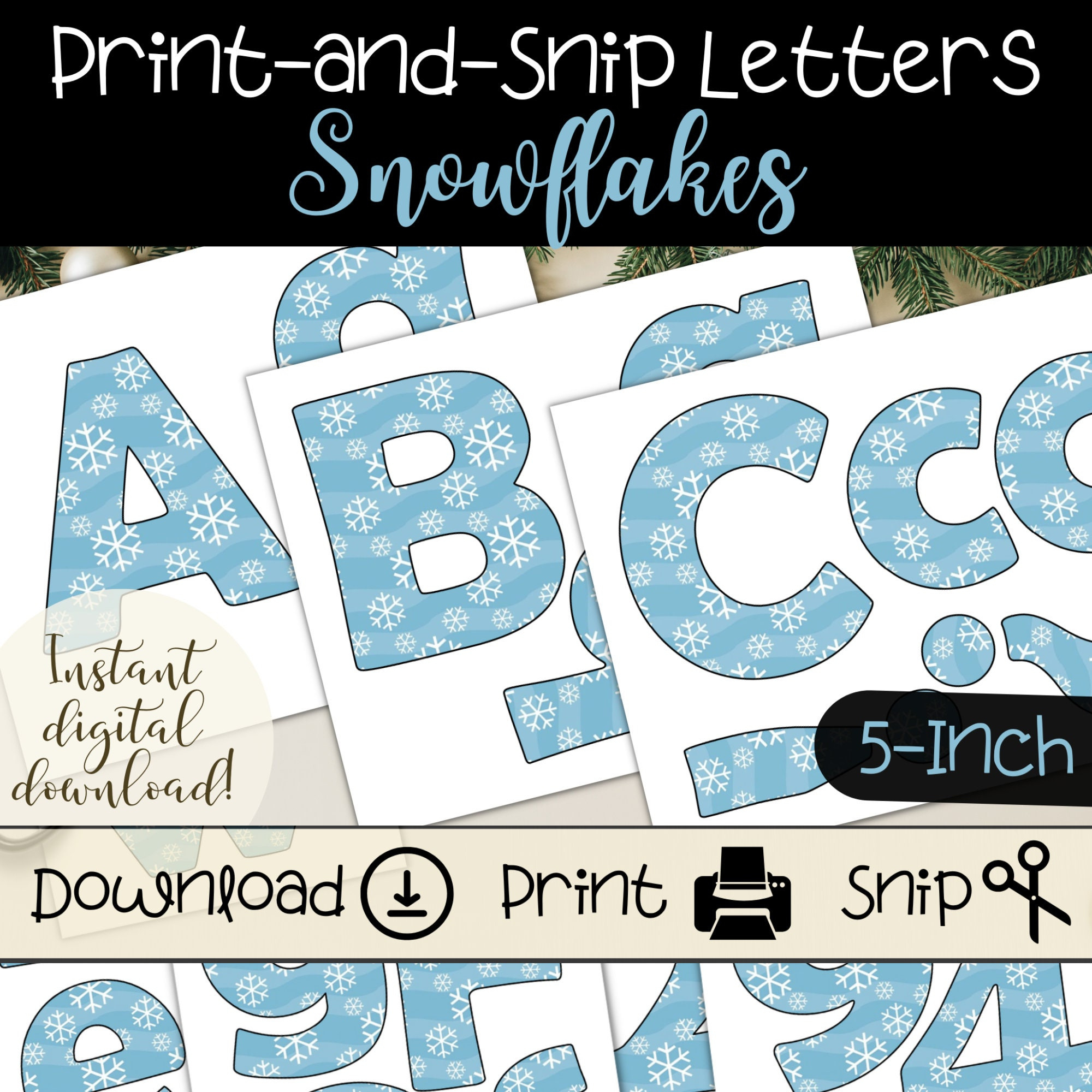 Snowflake Bulletin Board Letter Set Printable Letters For Holiday with Printable Snowflake Alphabet Letters