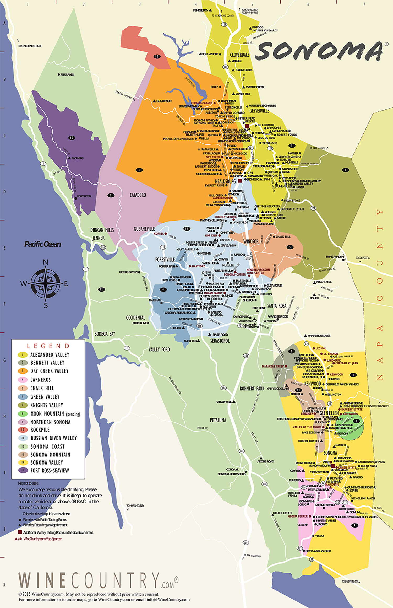 Sonoma County Wine Country Maps | Sonoma in Sonoma Winery List Alphabetical Printable