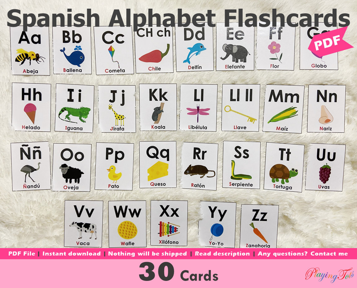 Spanish Alphabet Flash Cards Printable, Alphabet Picture with Spanish Alphabet Cards Printable