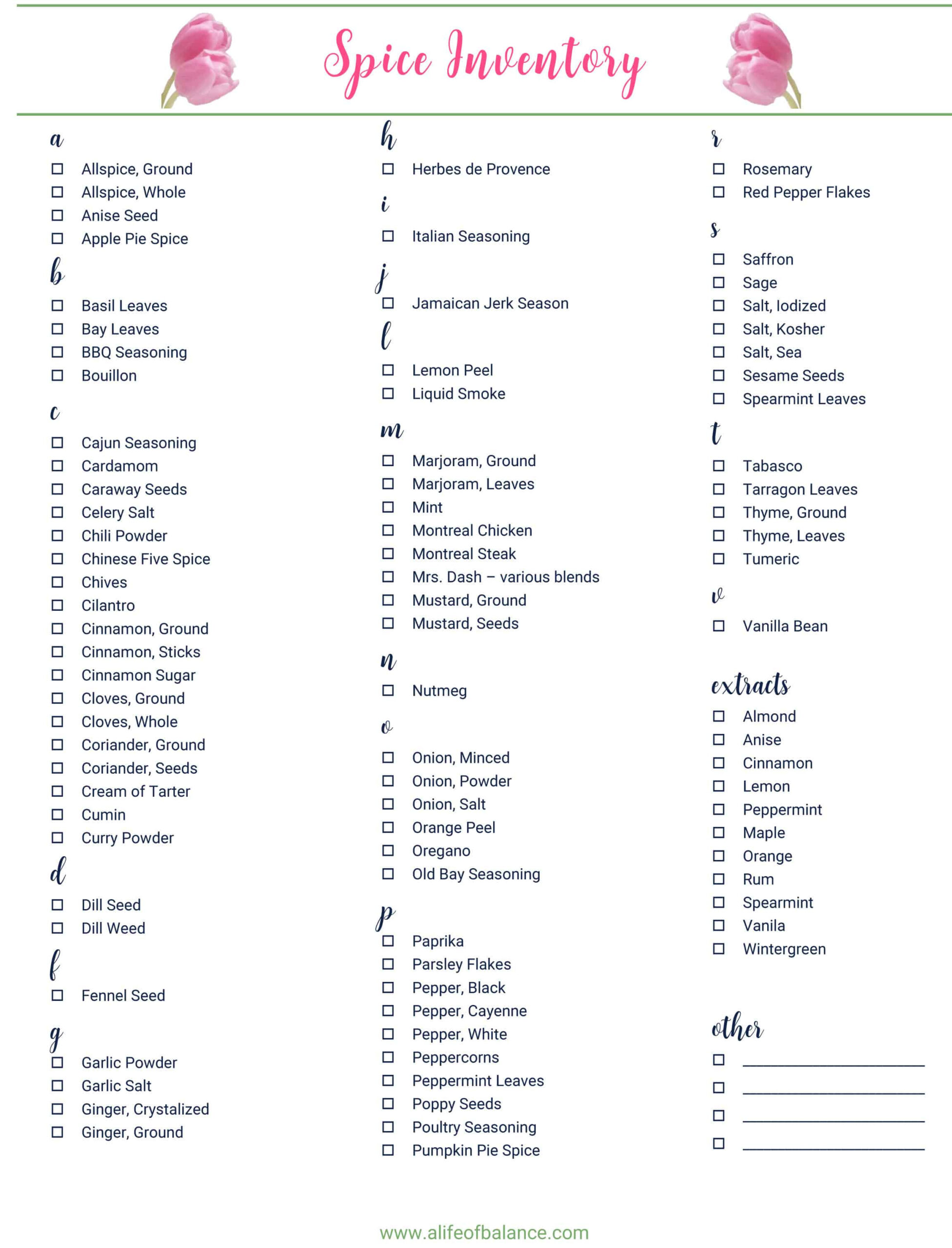 Spice Cabinet Organization - A Life Of Balance throughout Alphabetical Spice List Printable