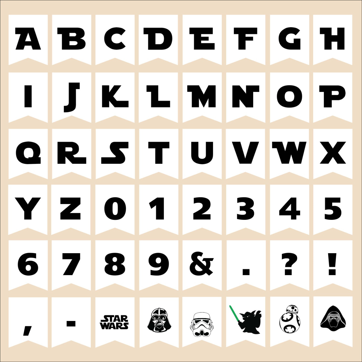 Star Wars Banner Printable All Letters 3 Design Instant Download in Star Wars Alphabet Printable