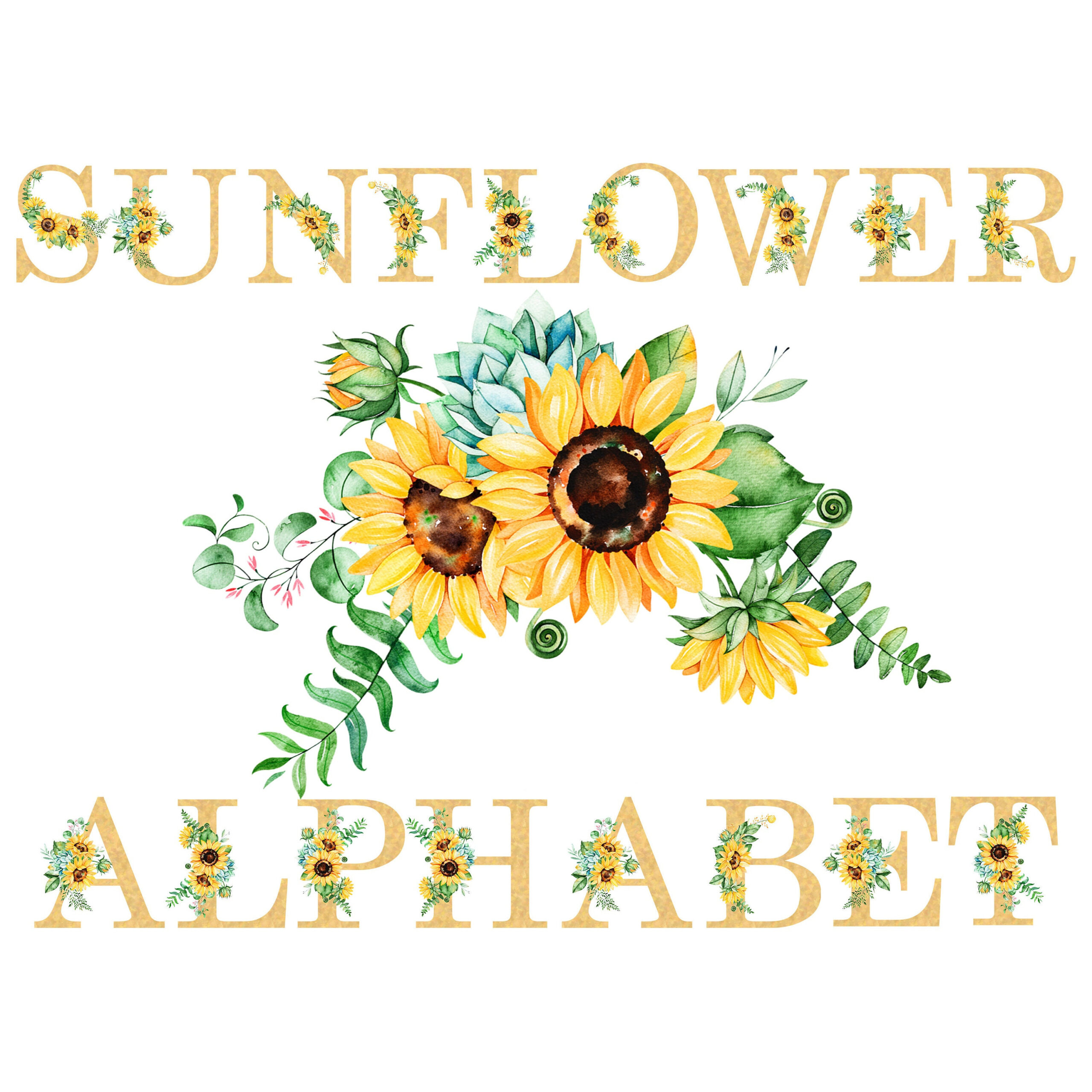 Sunflower Alphabet Clipart Scrapbooking Digital Set Printable pertaining to Printable Sunflower Alphabet Letters