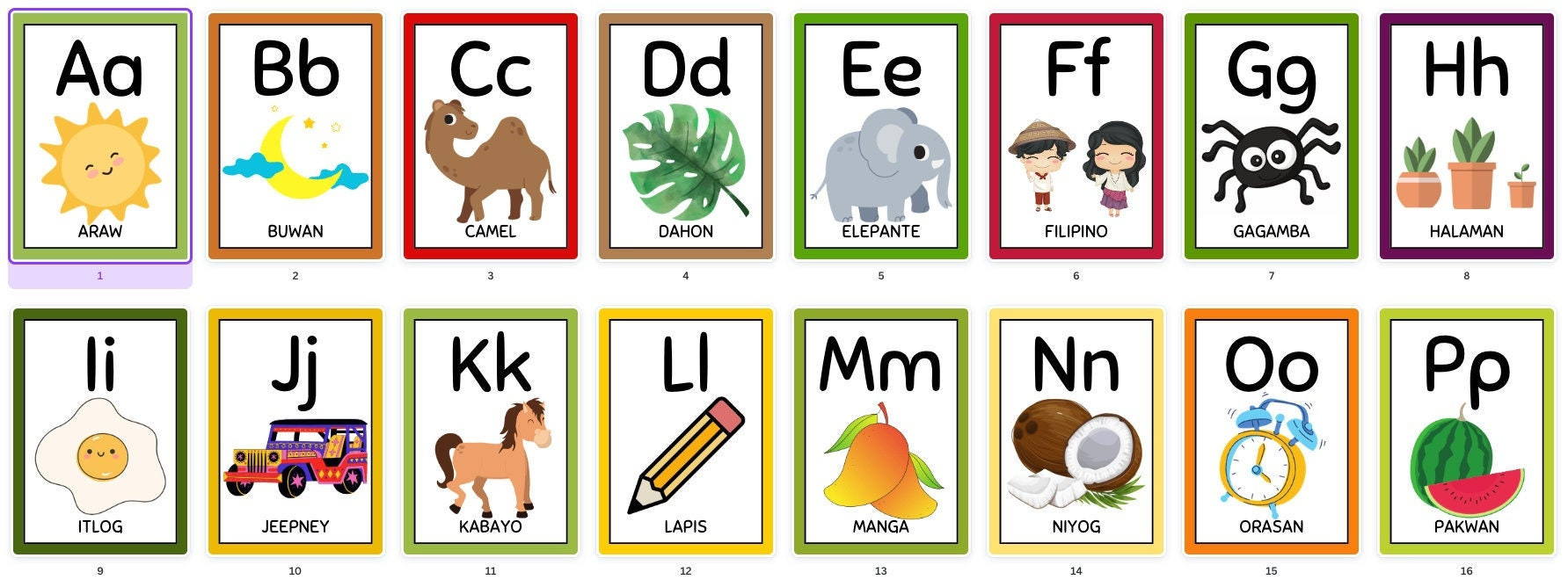 Tagalog Abc Kids, Alfabet Flashcards, Afdrukbaar, Filipijns in Printable Tagalog Alphabet Flash Cards