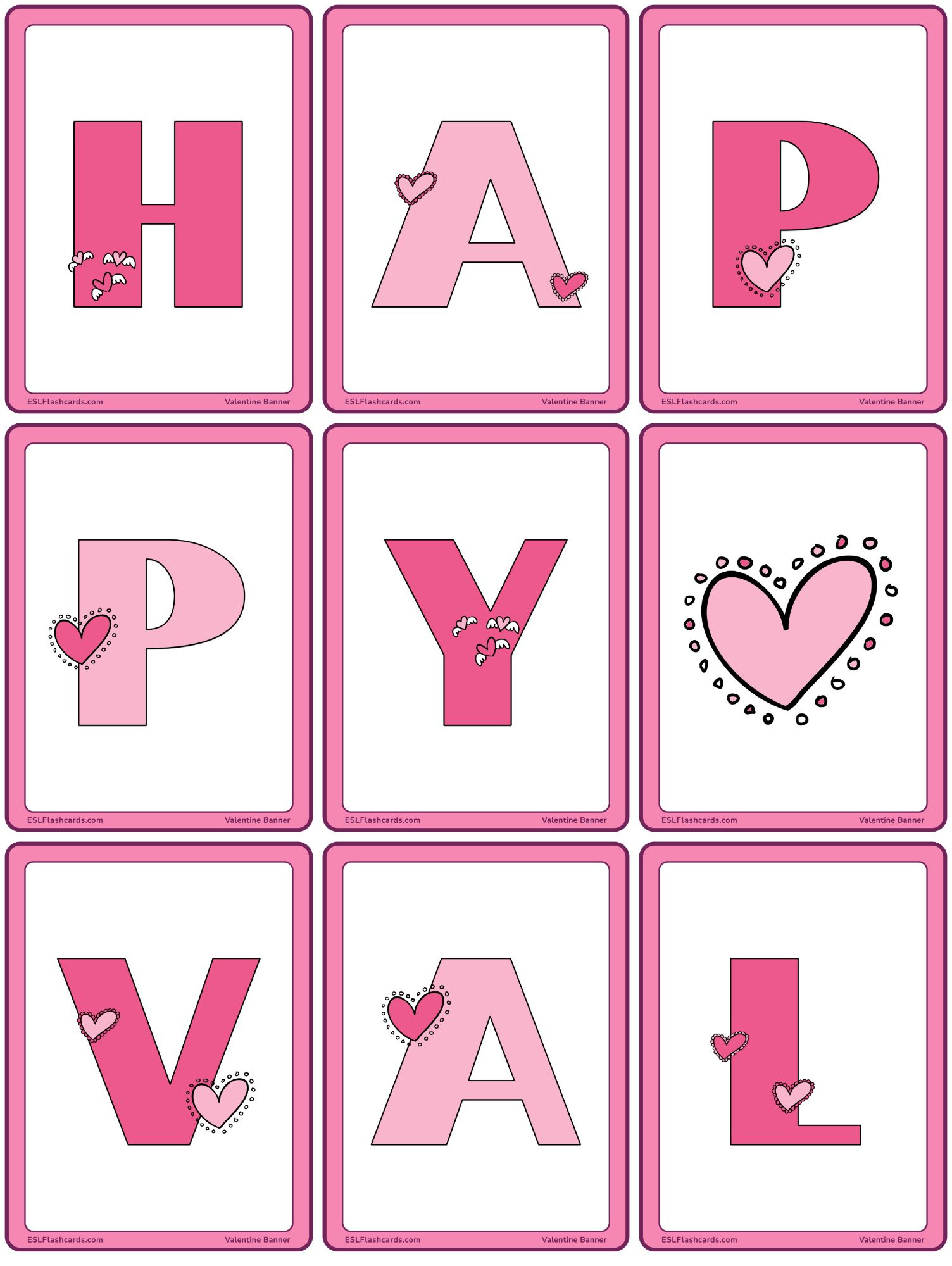 Valentine&amp;#039;S Day Banners – Esl Flashcards within Free Printable Valentine Alphabet Letters