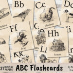 Vintage Abc Flashcards Digital Download, 21 Pages Of Printable For Vintage Alphabet Cards Printable
