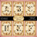 Vintage Floral Alphabet Printable Cards Pertaining To Vintage Alphabet Cards Printable
