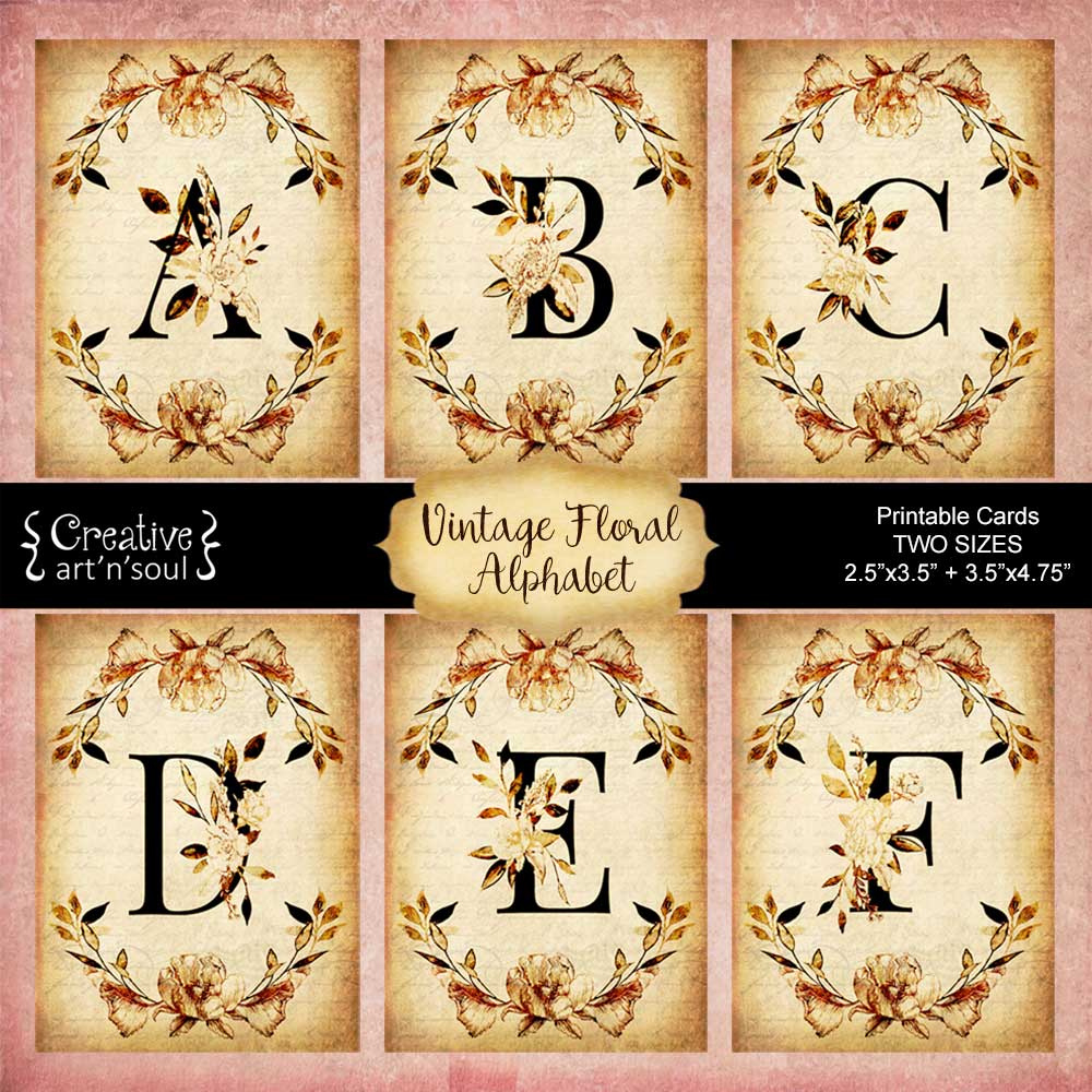 Vintage Floral Alphabet Printable Cards pertaining to Vintage Alphabet Cards Printable