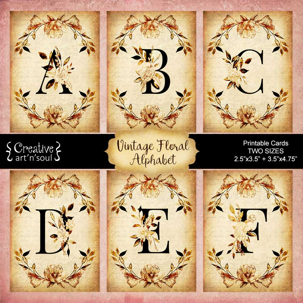 Vintage Floral Alphabet Printable Cards throughout Printable Vintage Alphabet Cards