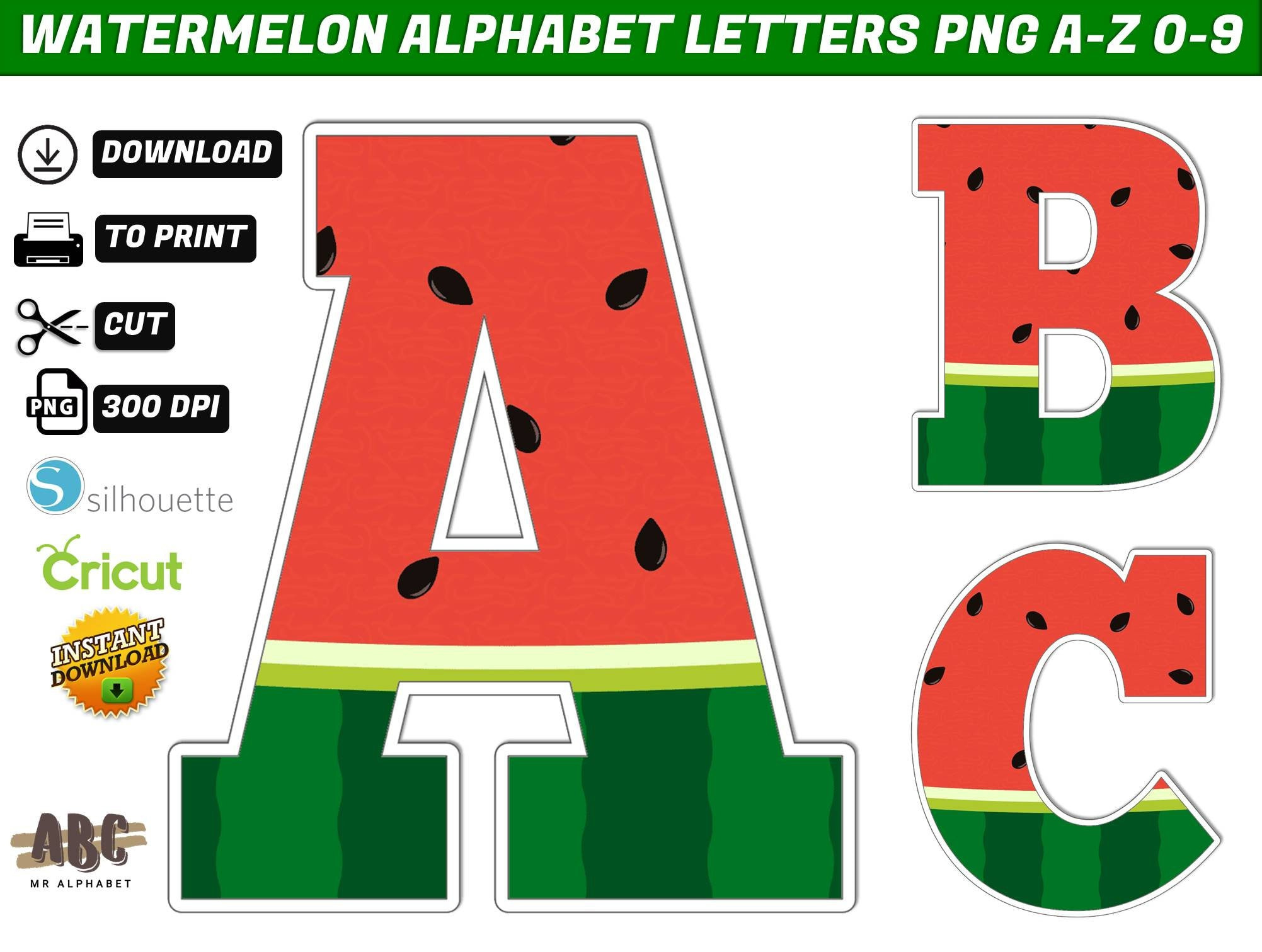 Watermelon Alphabet Letters Png Watermelon Birthday Banner in Watermelon Cocomelon Alphabet Letters Printable