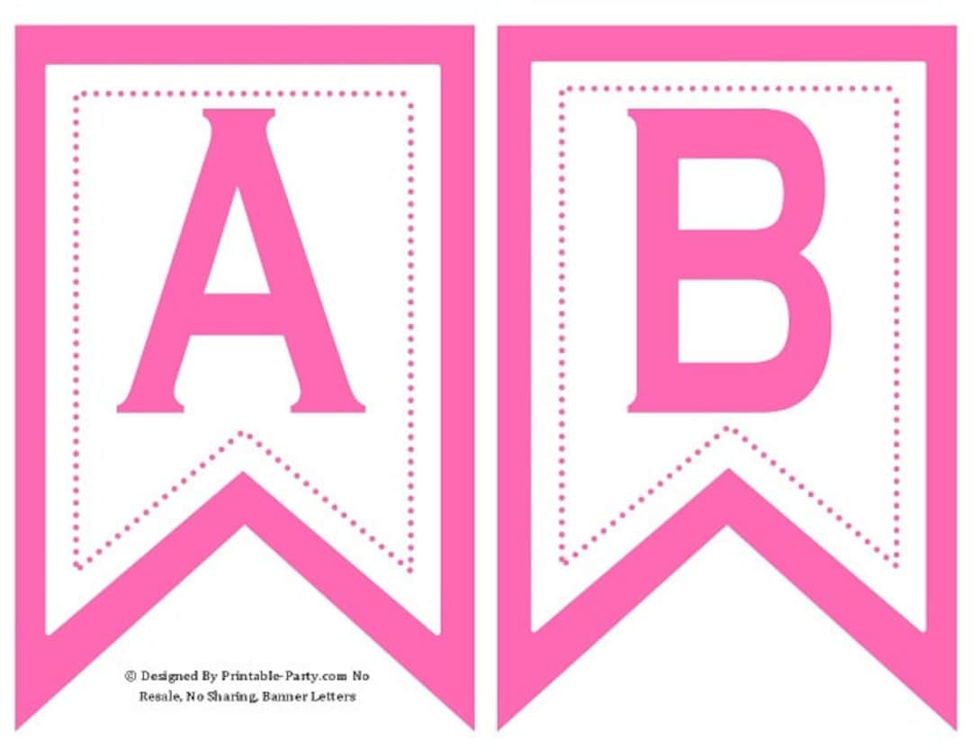 5X8 Inch Swallowtail Pink Printable Banner Letters | Alphabets A-Z with Pink Printable Letters