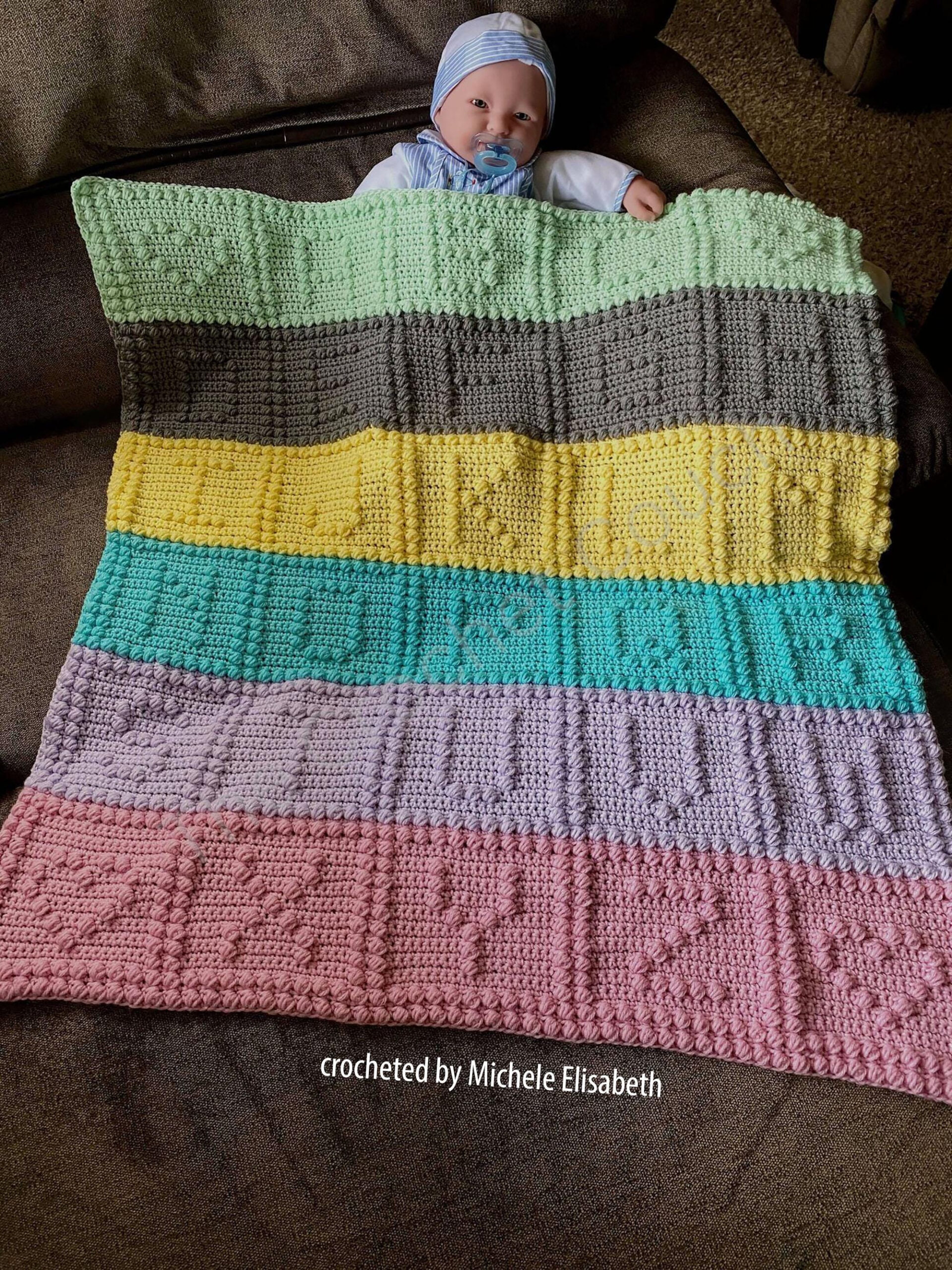 Alphabet Baby Afghan Bobble Stitch Crochet Pattern, Written Row in Printable Alphabet Free Crochet Bobble Stitch Letter Patterns
