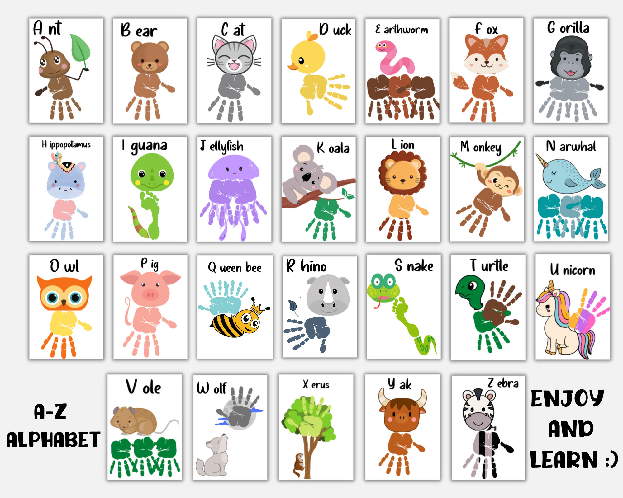 Alphabet Handprint Art Printable Craft, My Handprint Footprint for Free Alphabet Handprint Book Preschool