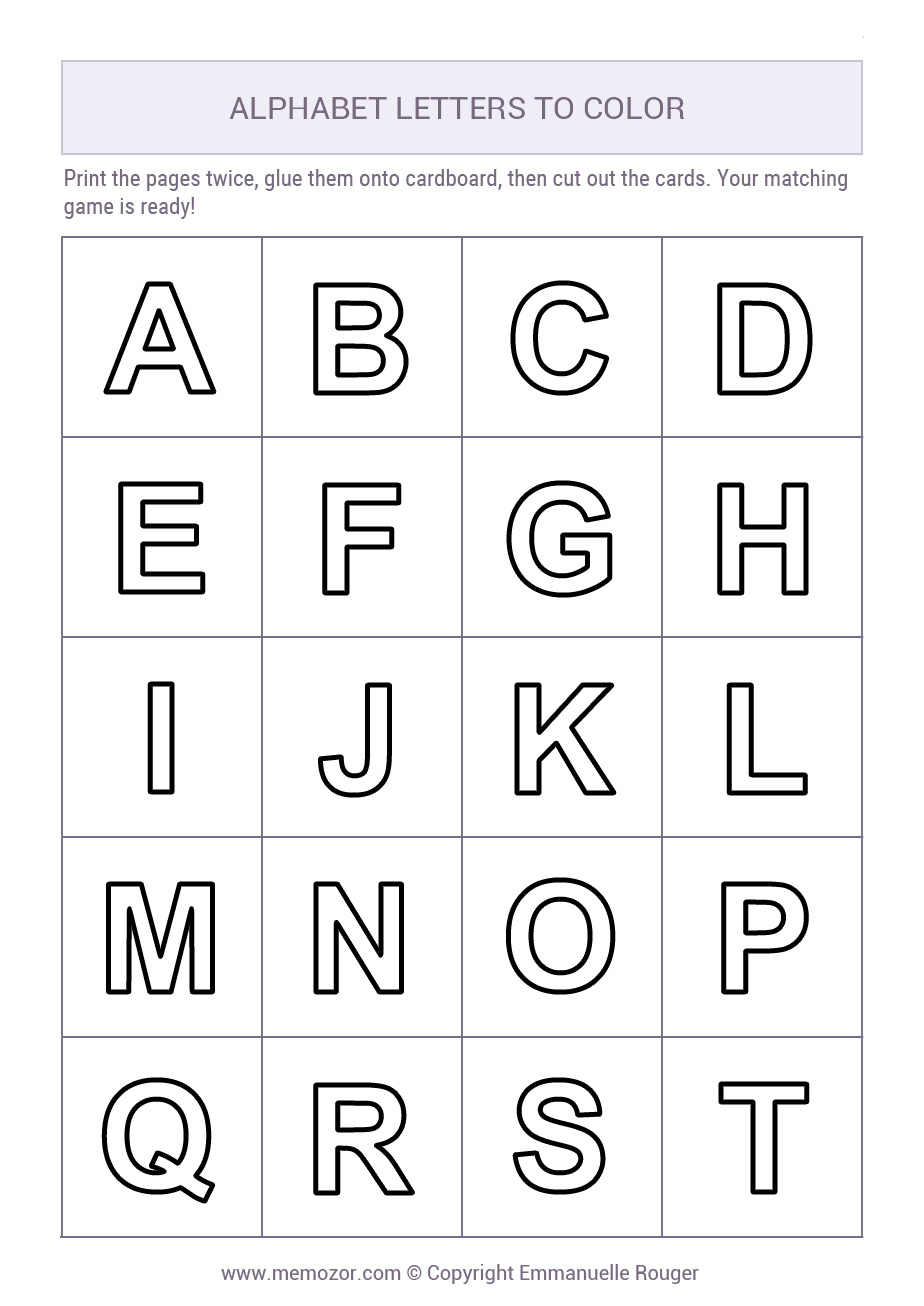 Alphabet Letters For Colouring (A-Z) - Print For Free | Memozor throughout Printable Alphabet