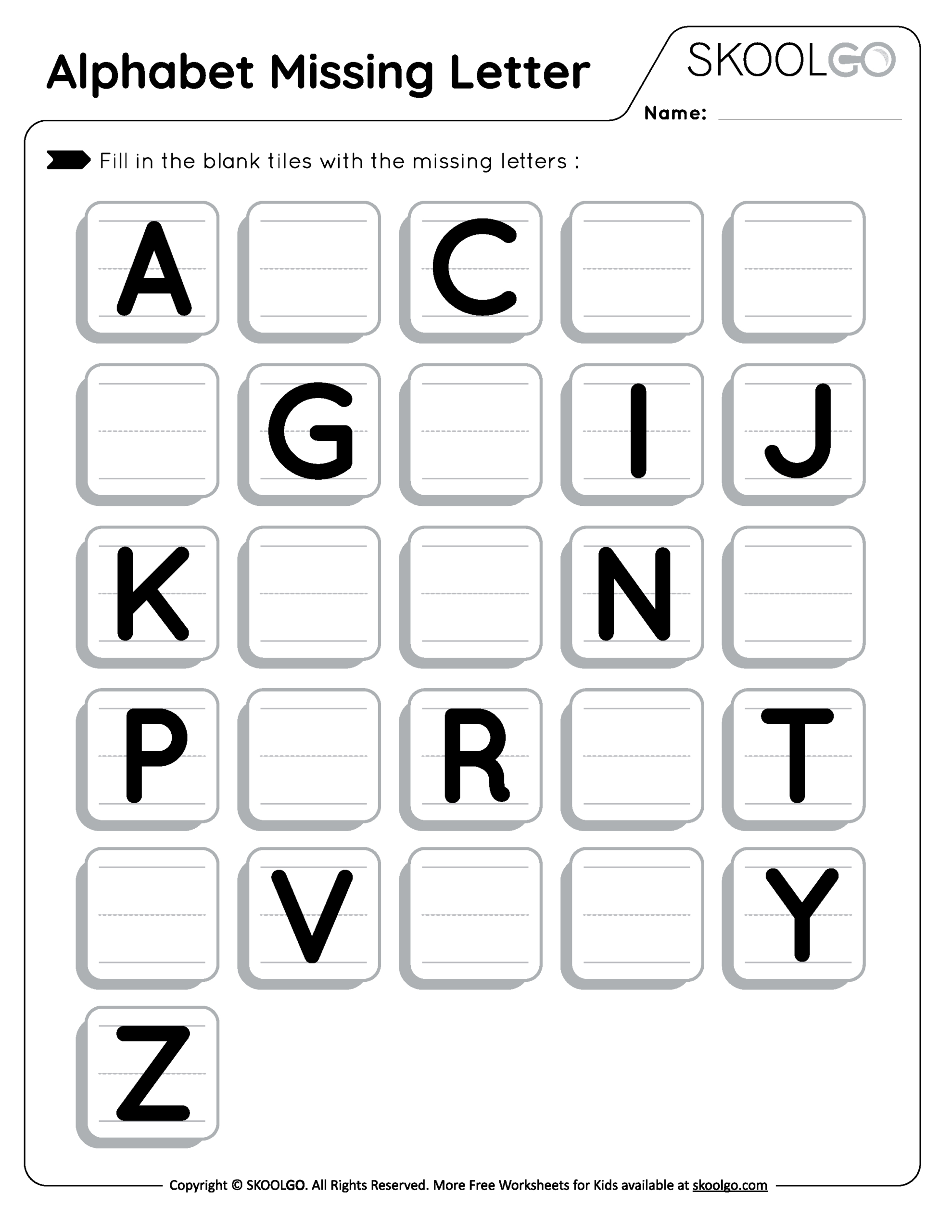 Alphabet Missing Letter - Free Worksheet For Kids - Skoolgo pertaining to Missing Alphabet Letters Printable