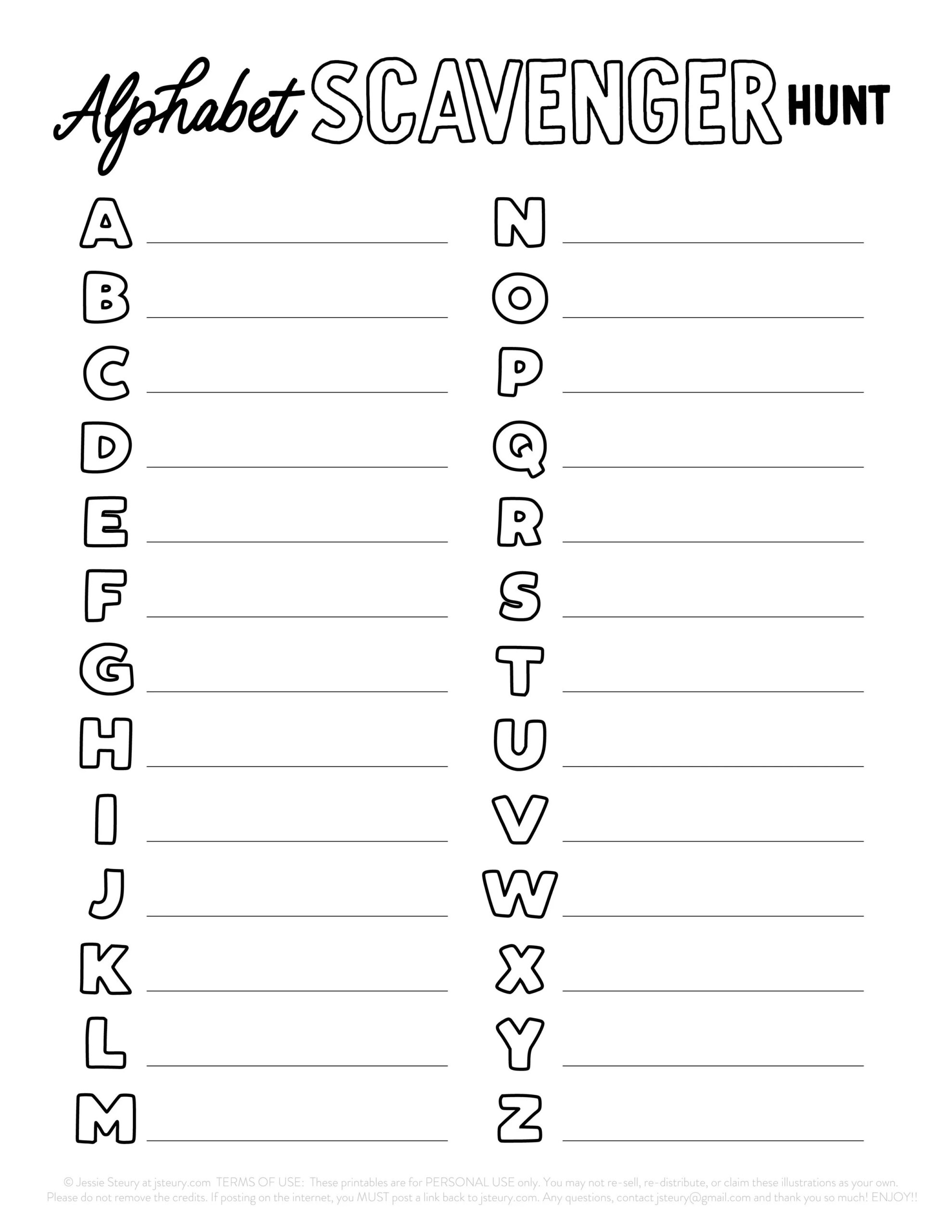 Alphabet Scavenger Hunt Printable — Blog — Jessie Steury inside Alphabet Scavenger Hunt Free Printable