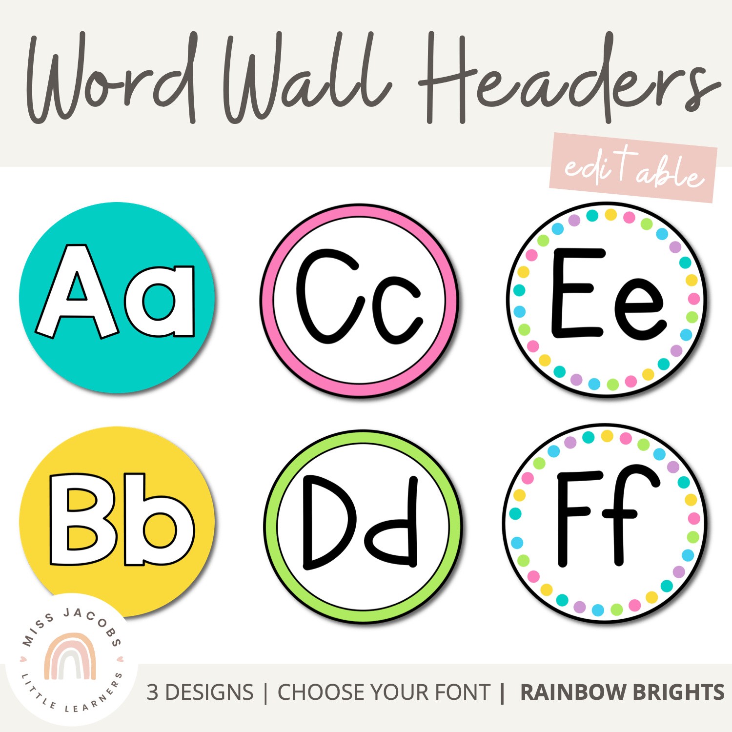 Alphabet Word Wall Headers | Rainbow Classroom Decor - Miss Jacobs with regard to Free Printable Word Wall Letters