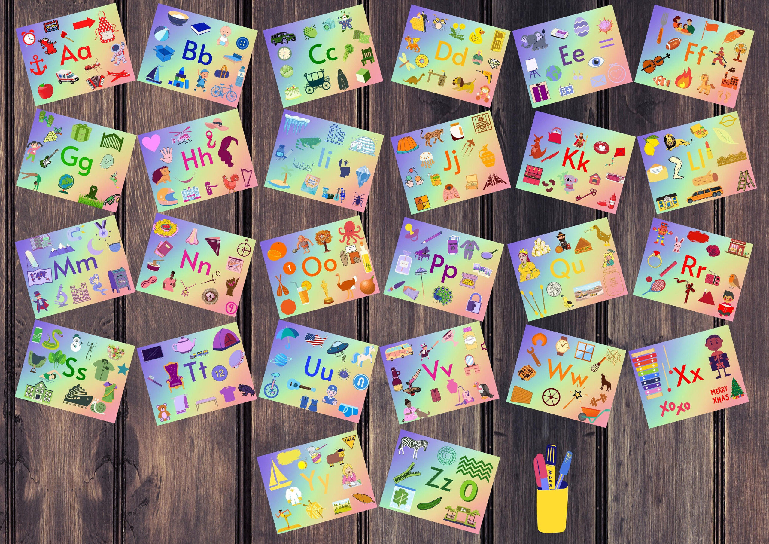 Alphabet Wordwall Farbunterlegtes Pre-K Kindergarten Homeschool in Alphabet Wordwall