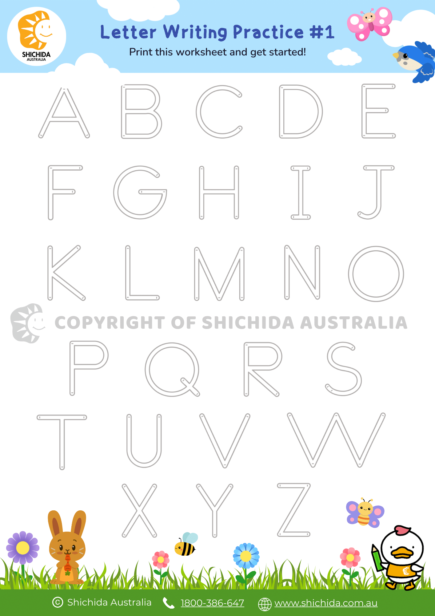 Alphabet Writing Worksheet 1: Free Letter Tracing For Kids within Write Letters to Print